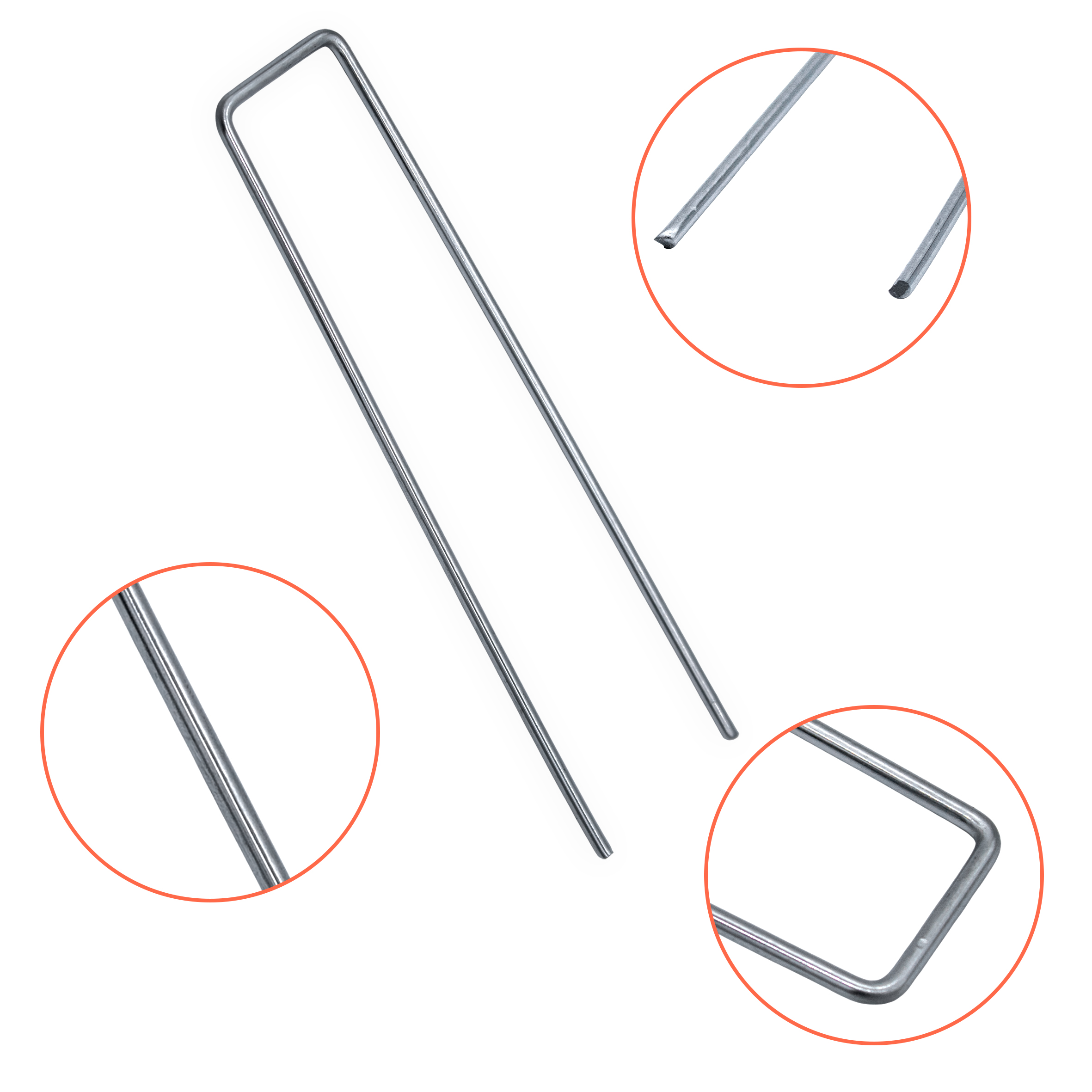 Metall Erdanker silber 15 x 3 cm - 100 Stück - Bodenanker für Kunstrasen und Unkrautvlies