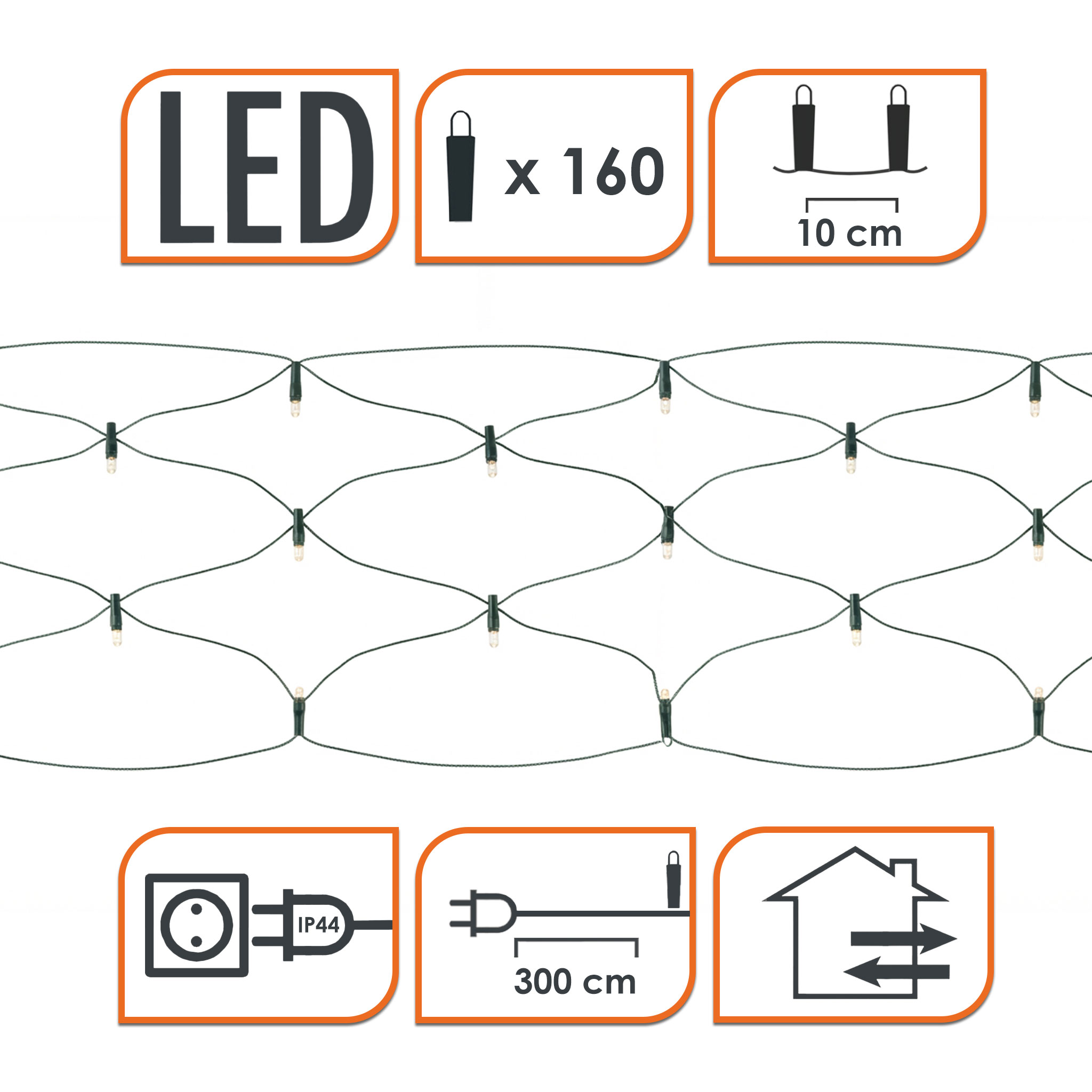 LED Lichternetz mit 160 LED warm weiß - mit Netzstecker - Garten Deko Lichtervorhang