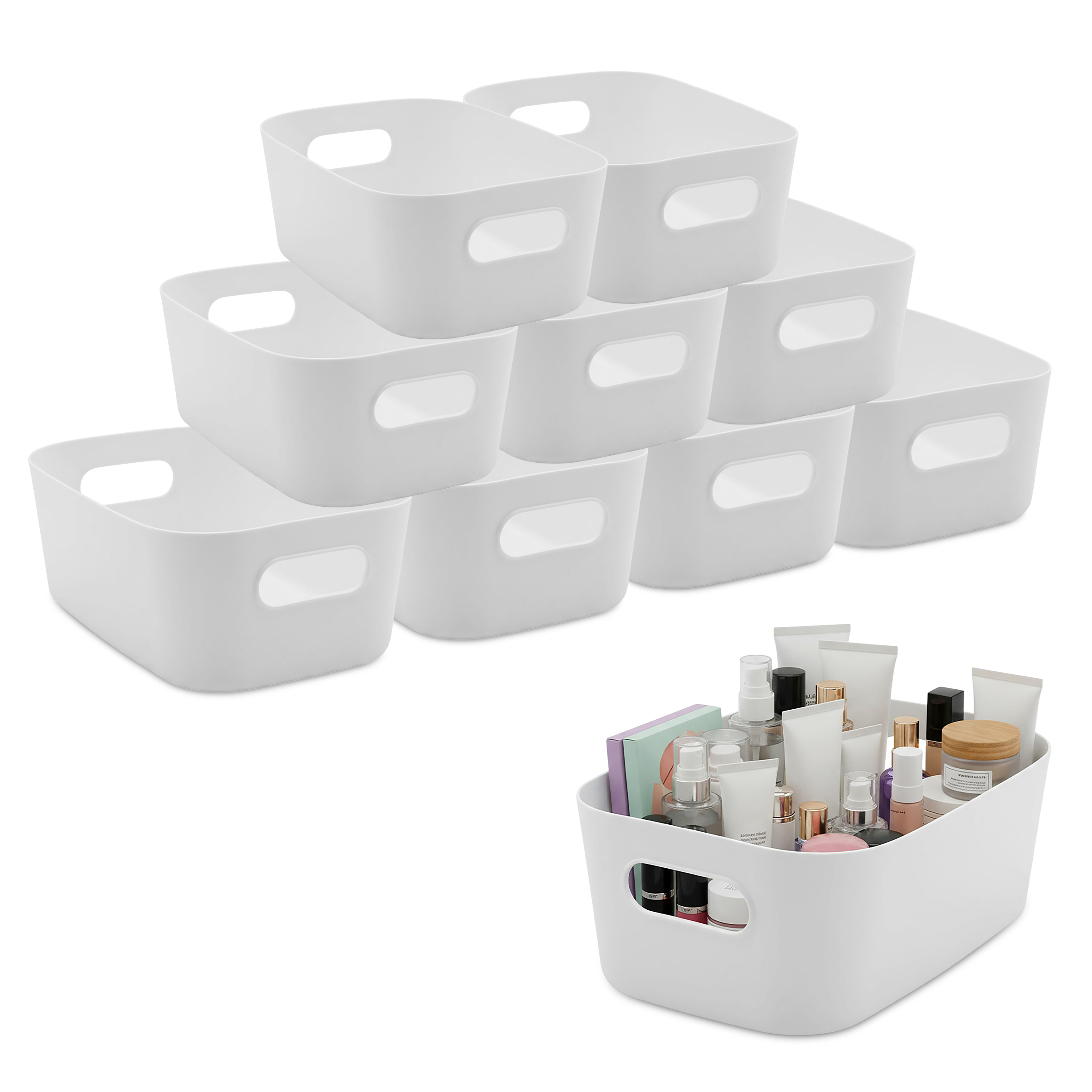 Kunststoff Organizer Box weiß mit Griffen 24 x 17 cm - 10er Set