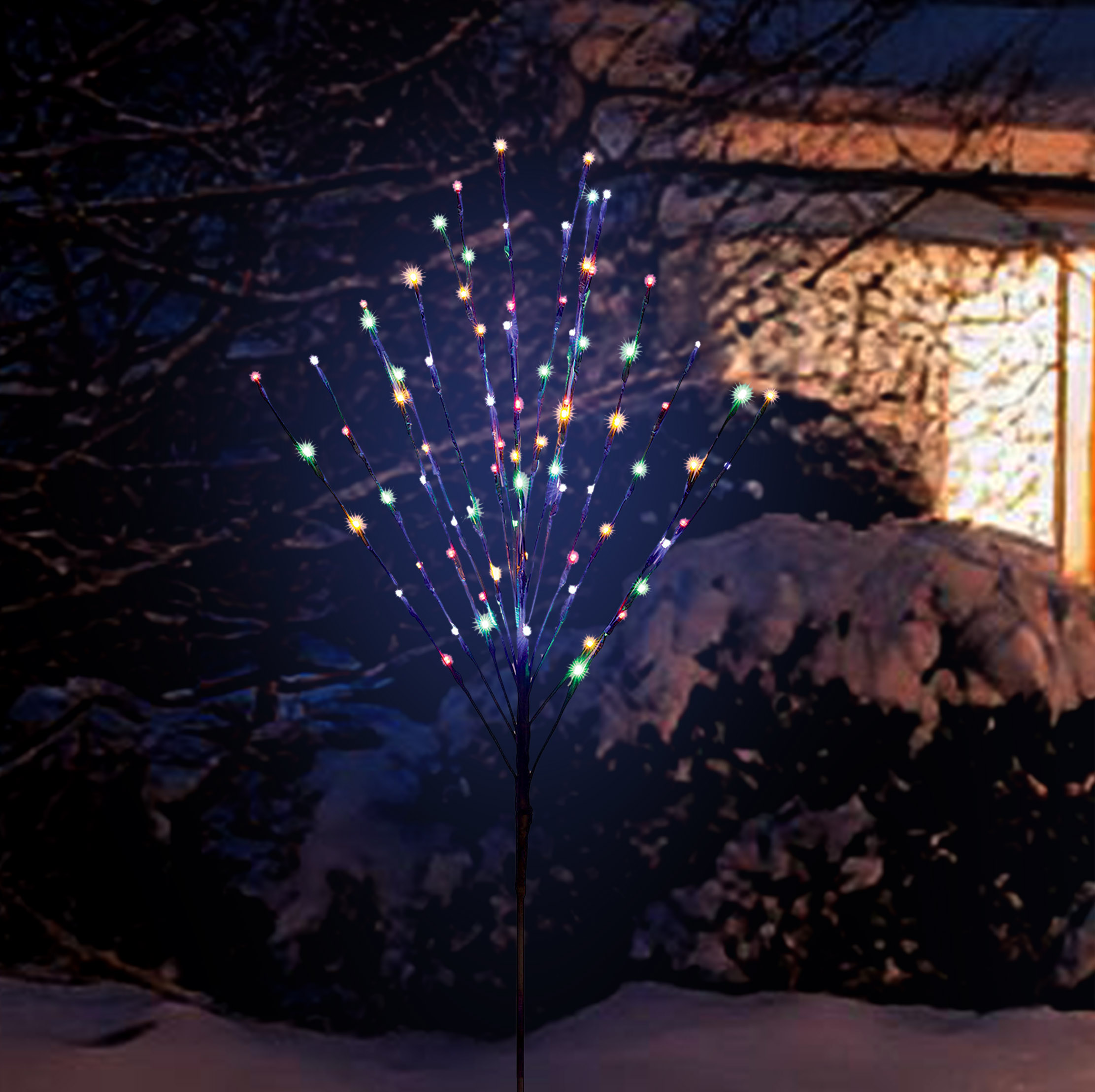 Lichterbaum 110 cm multicolor für Außen mit Dual Timer - 80 LED - Deko Baum bunt beleuchtet Batterie betrieben