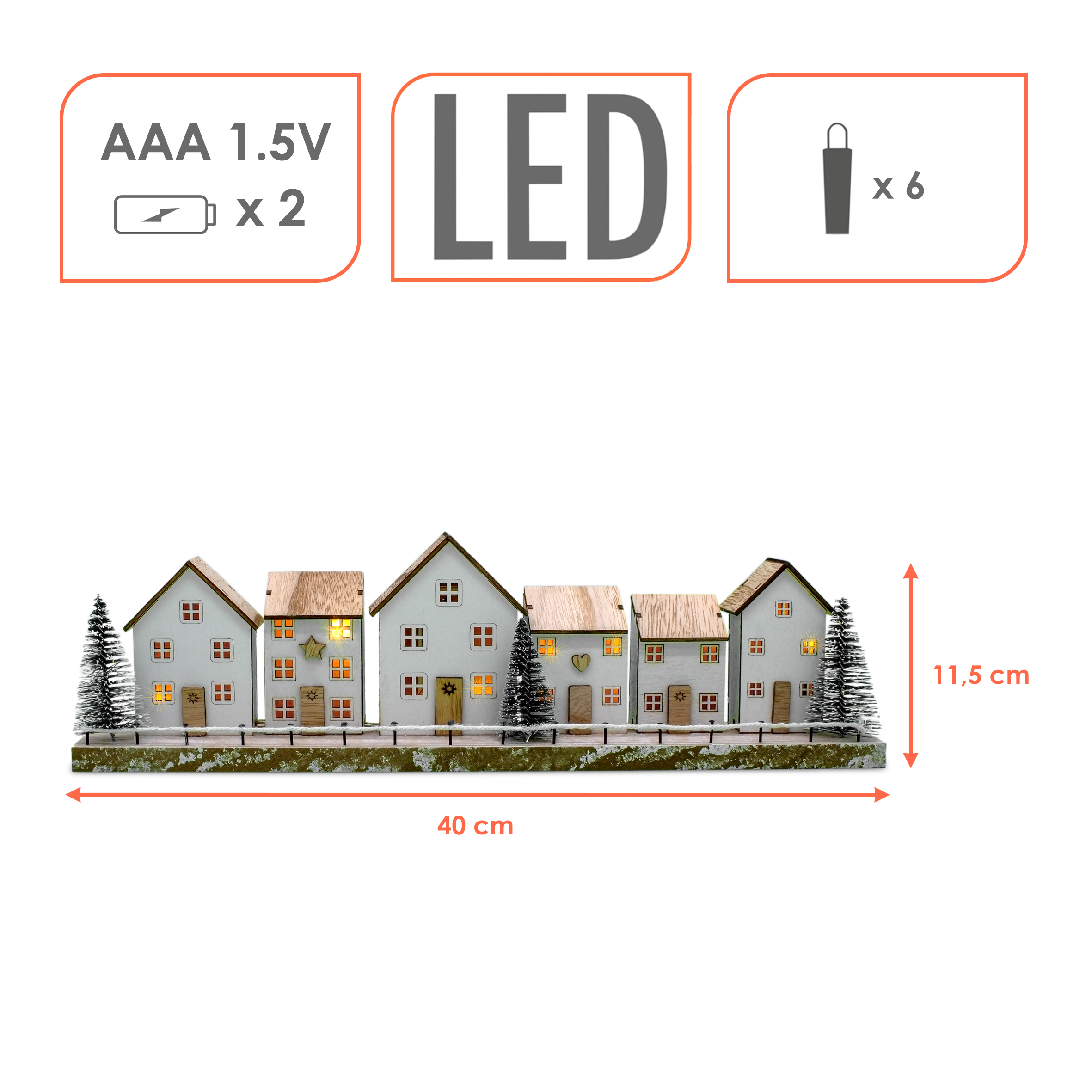 LED Holz Weihnachtsszene weiß Batterie betrieben - 40 x 11 cm - Deko Winterlandschaft warm weiß beleuchtet