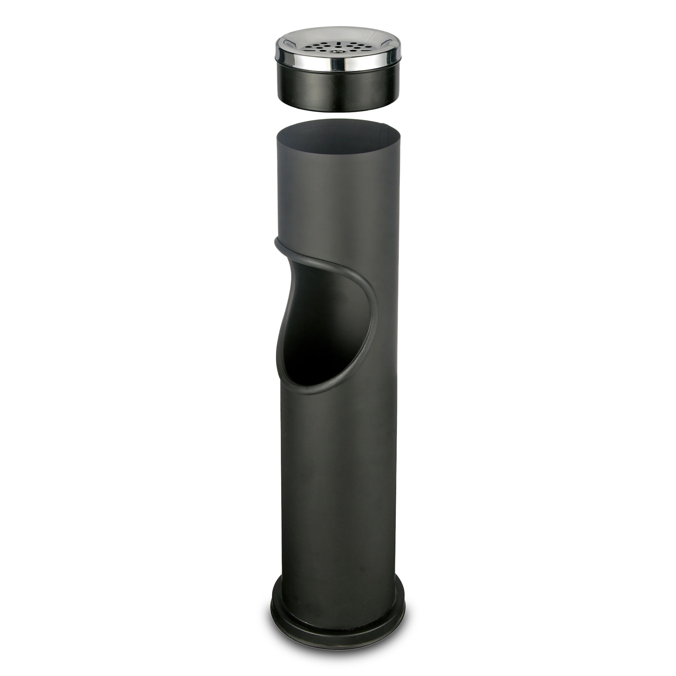 Metall Stand Aschenbecher schwarz - 47 x 9,5 cm - Freistehender Arscher mit integriertem Mülleimer