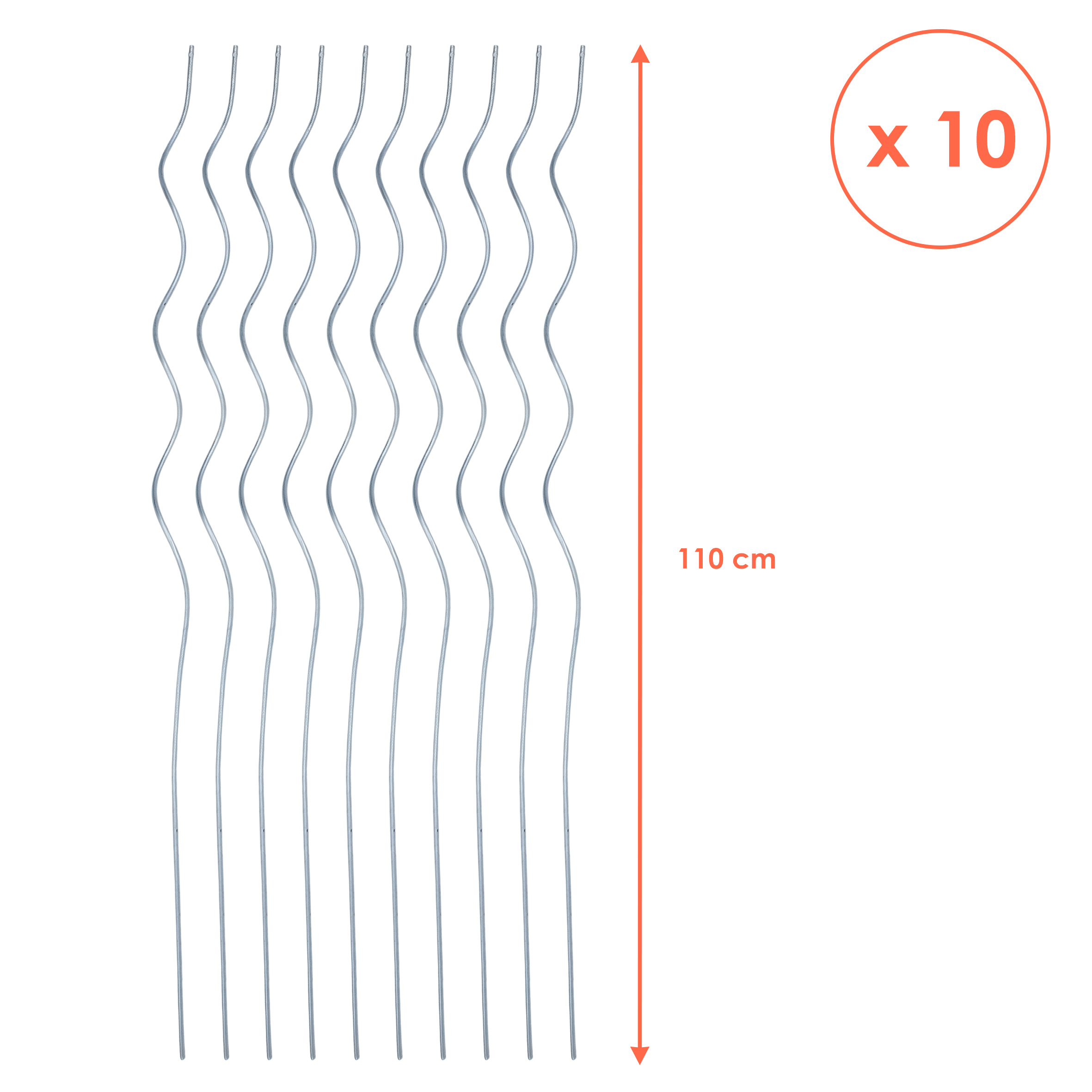 Tomaten Spiralstab verzinkt 110 cm - 10er Set - Metall Rankstab für Tomatenpflanzen