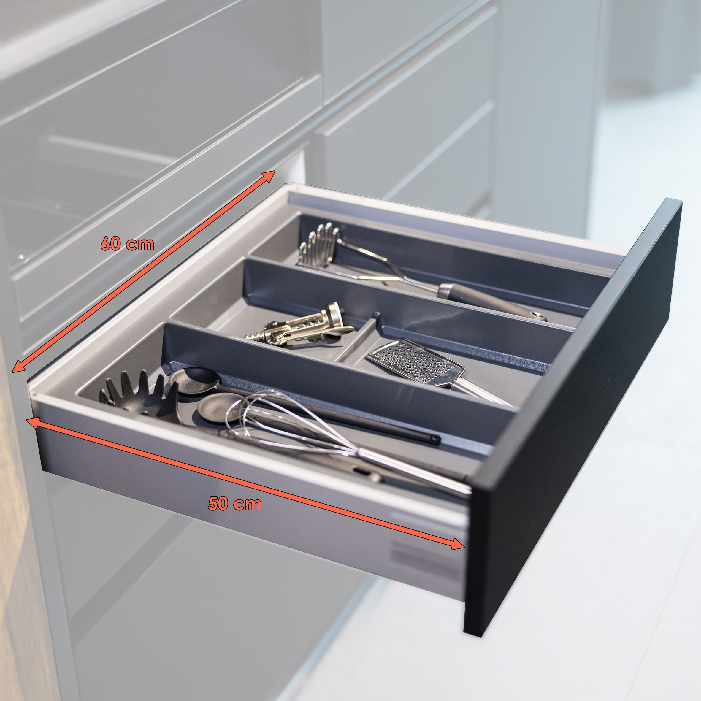Mehrzweck Schubladeneinsatz für Küchenutensilien - für 60 x 50 cm