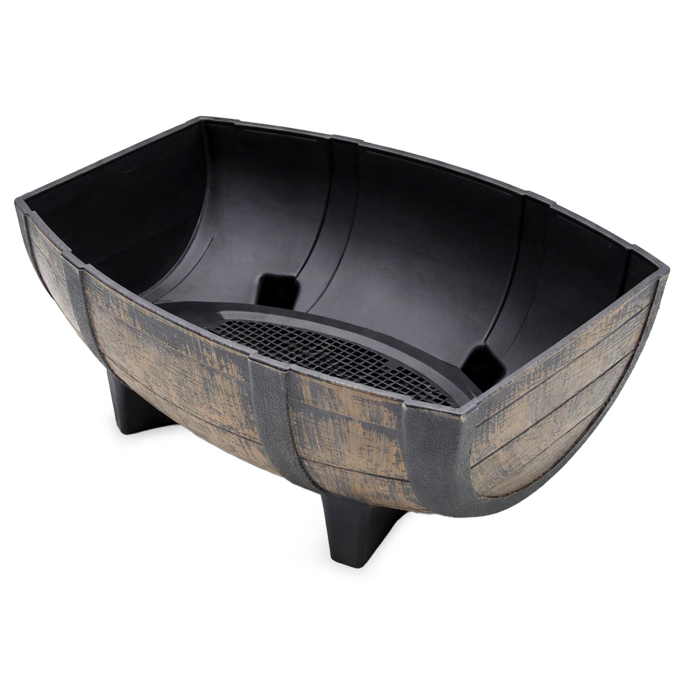 Kunststoff Pflanzschale in Eichenfass Optik braun mit Drainageboden - 41 x 30 cm - Blumenkübel halbes Holzfass Design mit Staunässeschutz