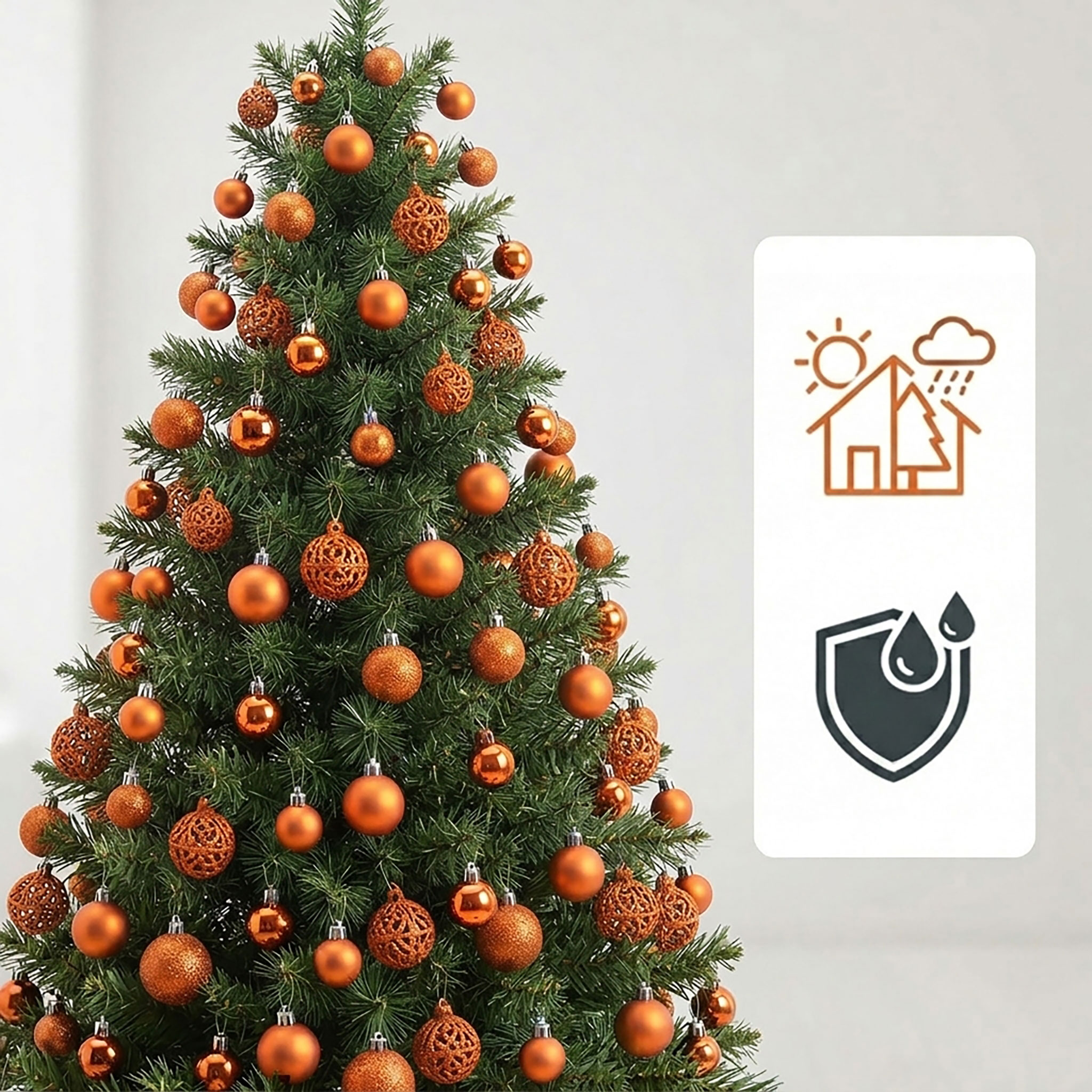 Kunststoff Christbaumkugel Set 100-teilig bruchsicher - kupfer - Design Weihnachtskugeln inklusive Metall Haken