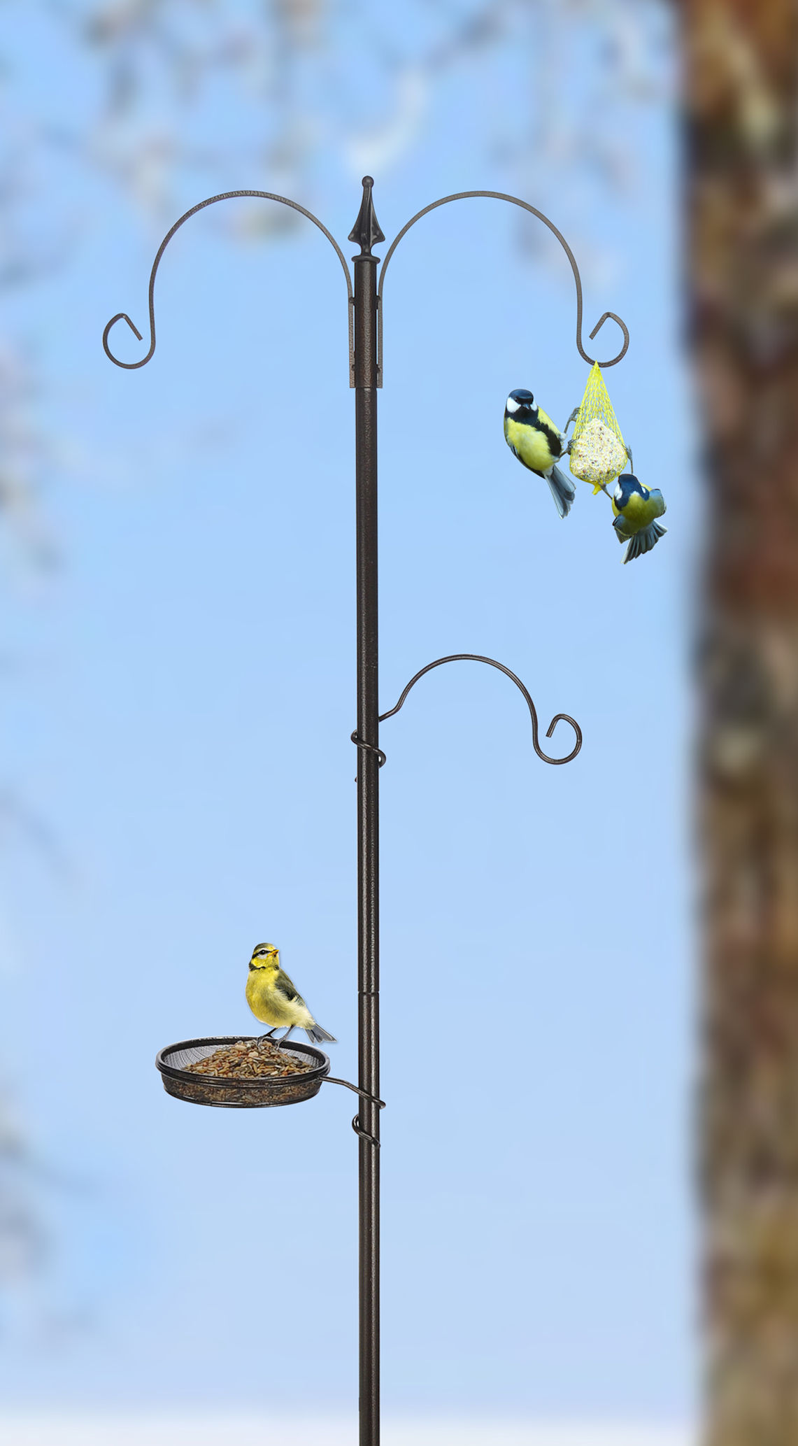 Vogel Futterstation aus Stahl in braun - 190 x 50 cm - Futterstelle mit Meisenknödel Halter