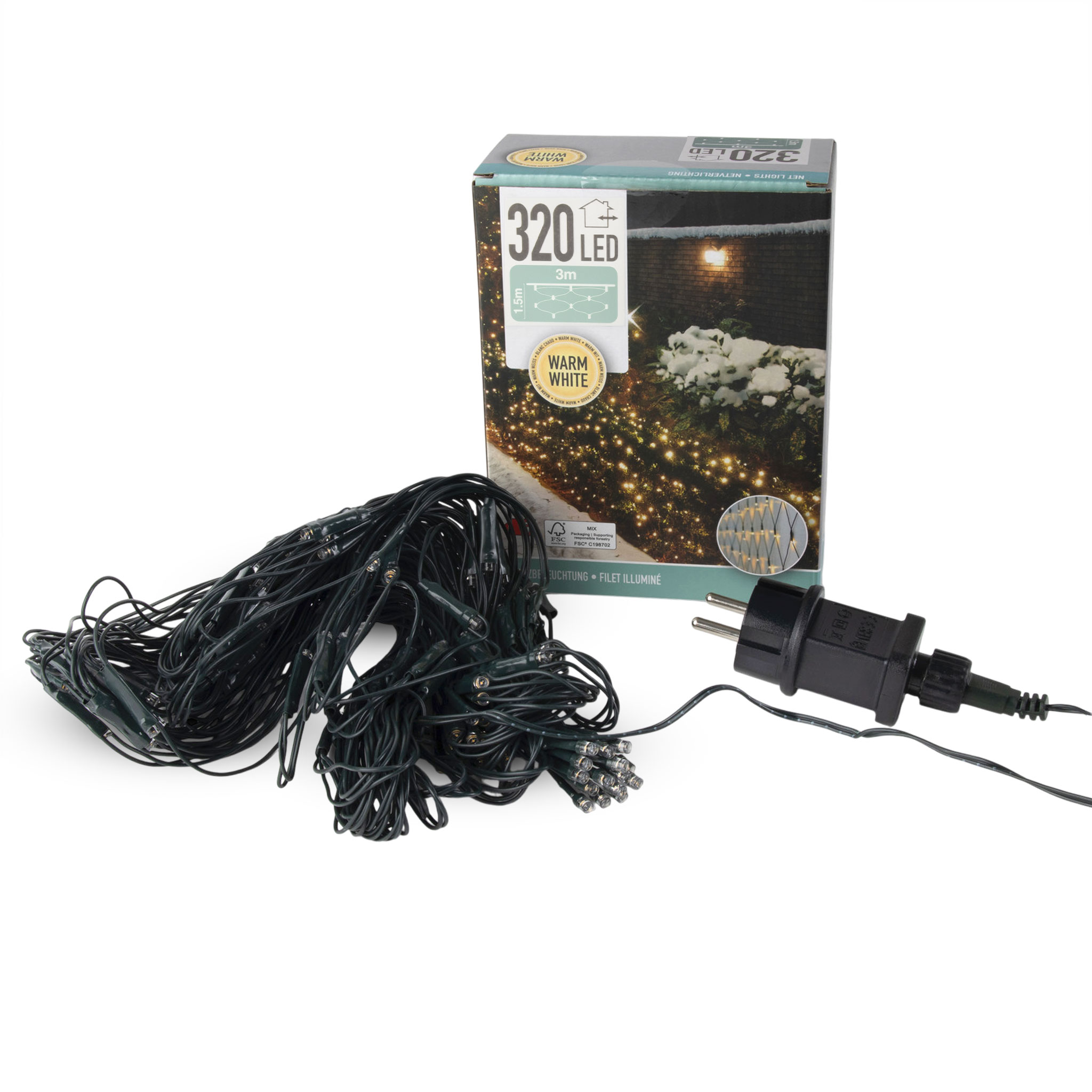 LED Lichternetz 300 x 150 cm für Außen - warm weiß - Garten Deko Lichter Vorhang mit 320 LED