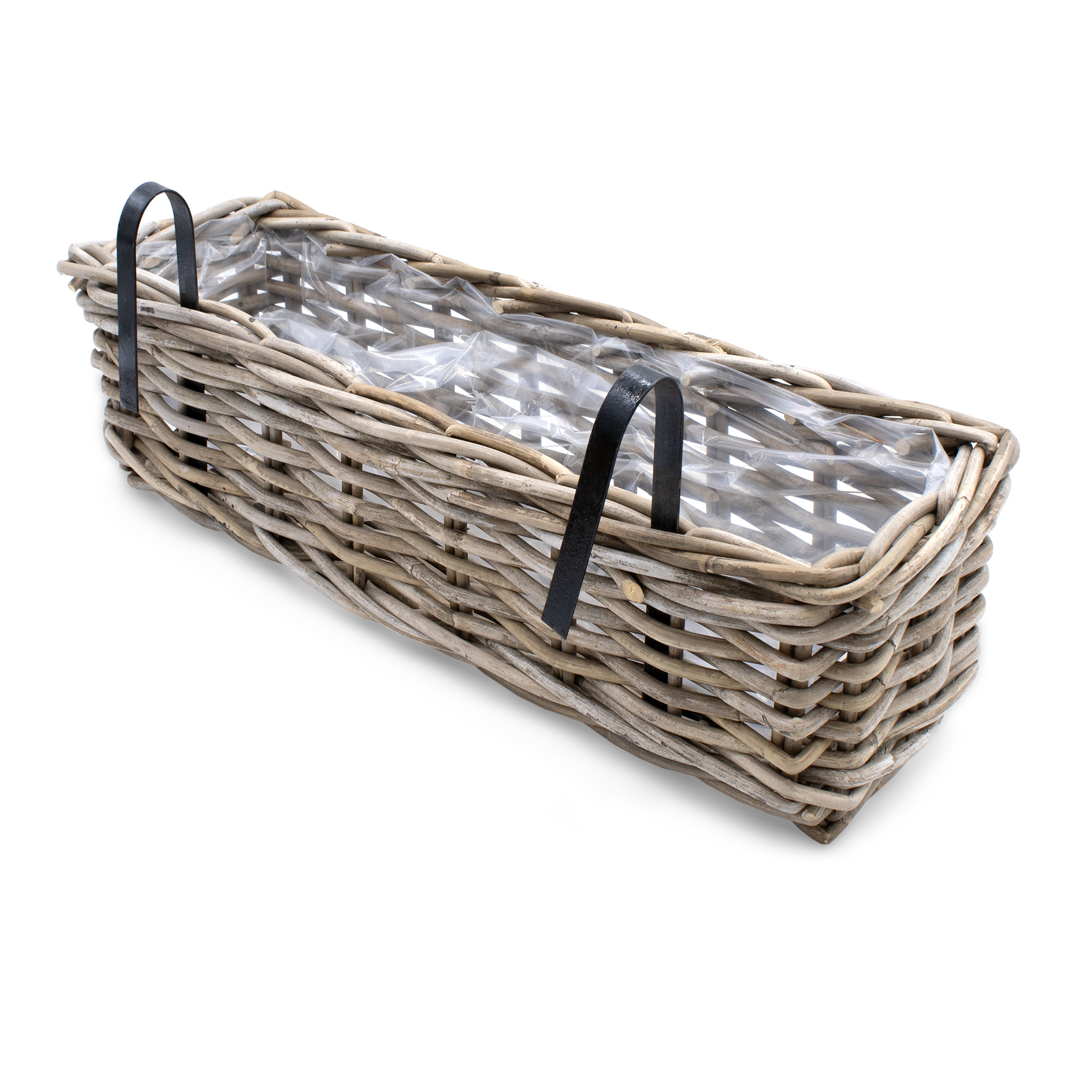 Rattan Balkonkasten natur - 44 x 17 cm - Weide Pflanzkorb mit Halterung