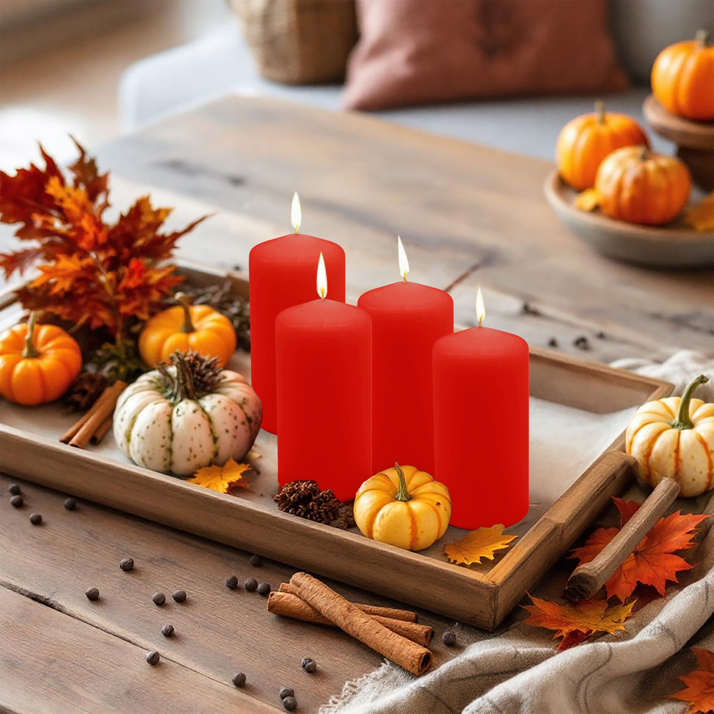 Echtwachs Stumpenkerze 4er Set 10 x 5 cm - rot - Blockkerze 10 cm für Adventskranz und Laternen