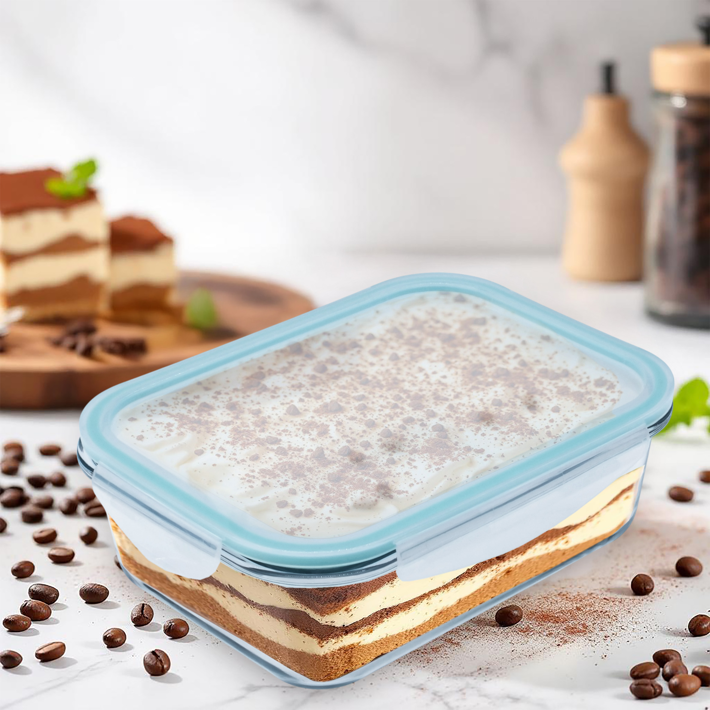 Glas Frischhaltedose mit Kunststoff Deckel - 1480 ml - Meal Prep Lebensmittelbox Mikrowellen geeignet