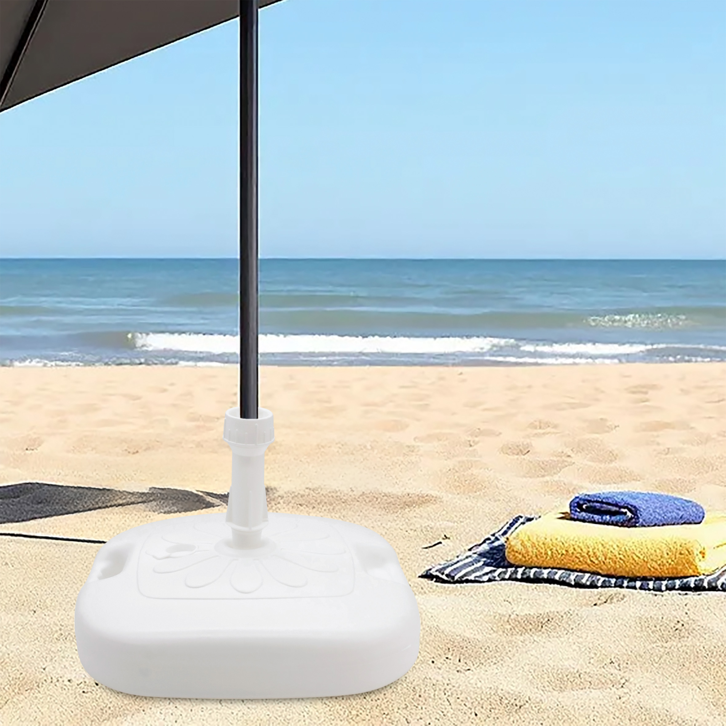 Kunststoff Schirmständer zum Befüllen eckig 44 x 44 cm - weiß - Sonnenschirmhalter befüllbar mit 16 L Wasser oder Sand