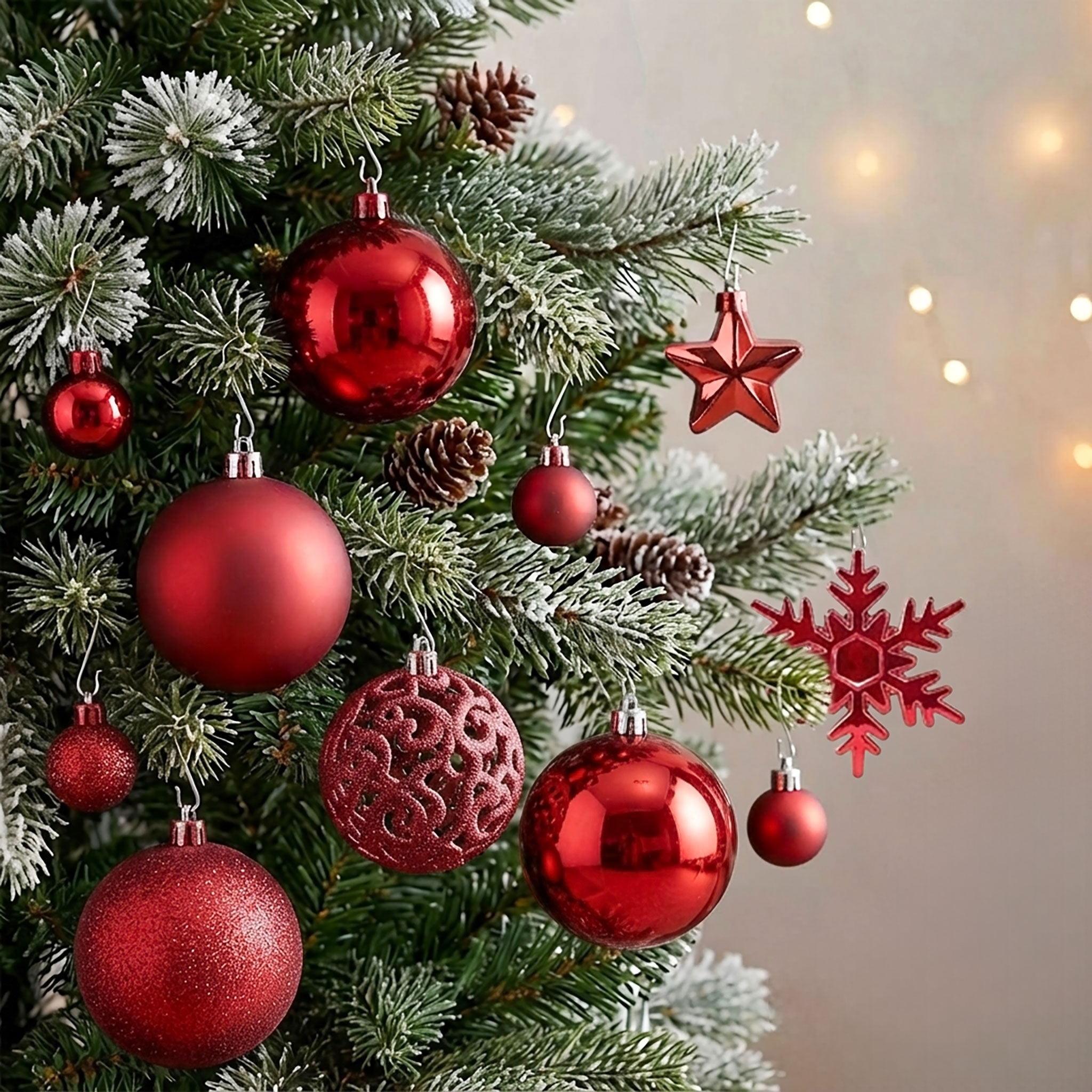 Kunststoff Christbaumkugel Set 111-teilig bruchsicher - rot - Design Weihnachtskugeln inklusive Metall Haken