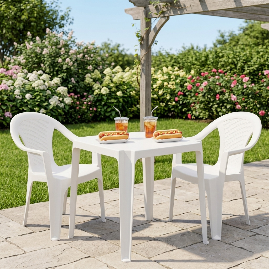 Gartenstuhl weiß in Rattan Optik ca. 82 cm x 55 cm x 52 cm, stapelbar - einzeln oder in 4er Set