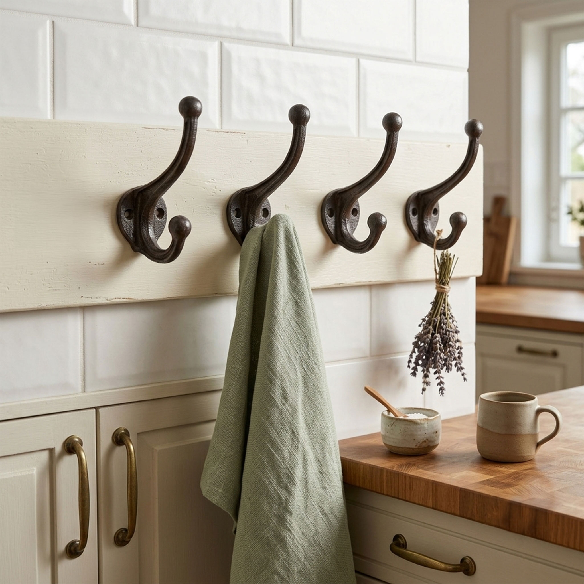 Gusseisen Wand Doppelhaken 11 cm braun - 4er Set - Nostalgie Kleiderhaken in antik Optik