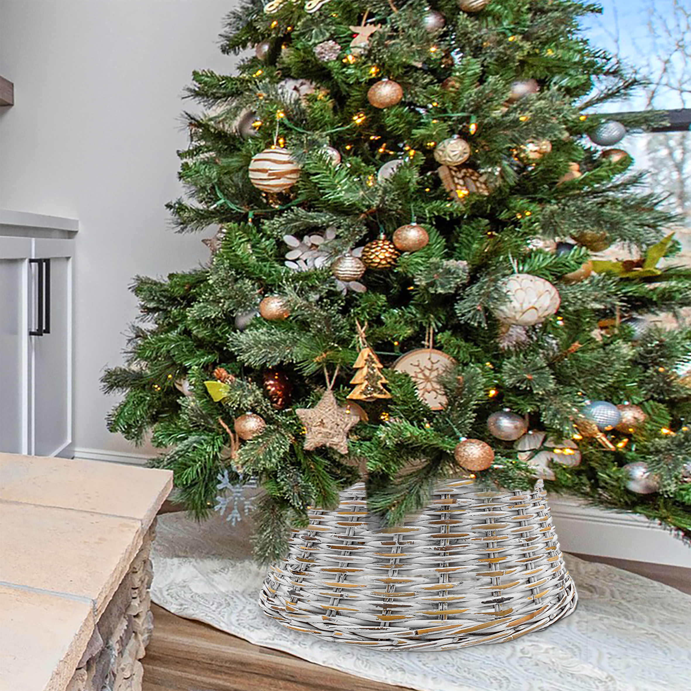 Rattan Weihnachtsbaumrock aus Weide 60 cm - 5 Farben wählbar - Abdeckung für den Christbaum Ständer