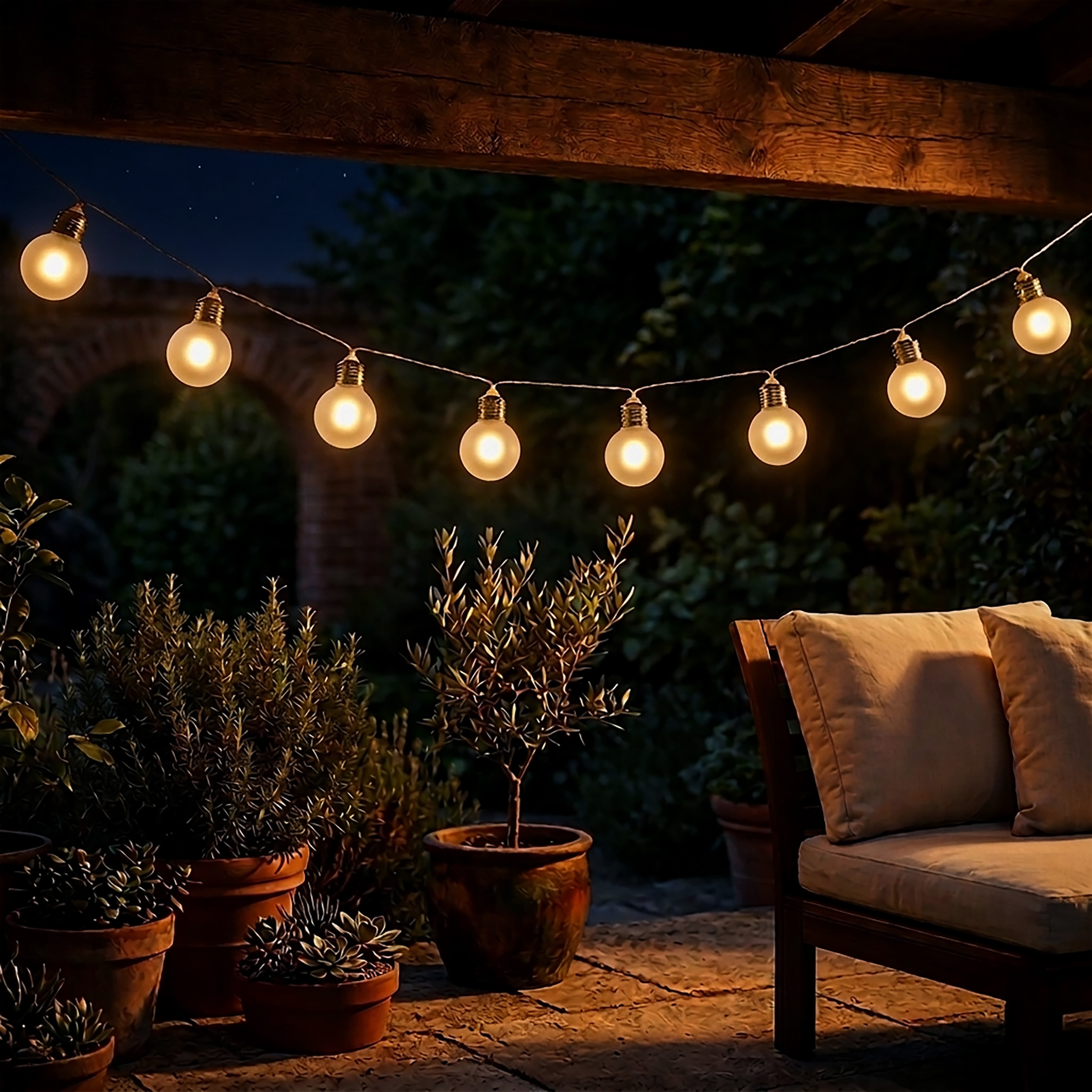 Lichterkette mit 8 LED Glühbirnen für Außen und Innen batteriebetrieben - 110 cm - Garten Dekobeleuchtung mit transparenten Lampen