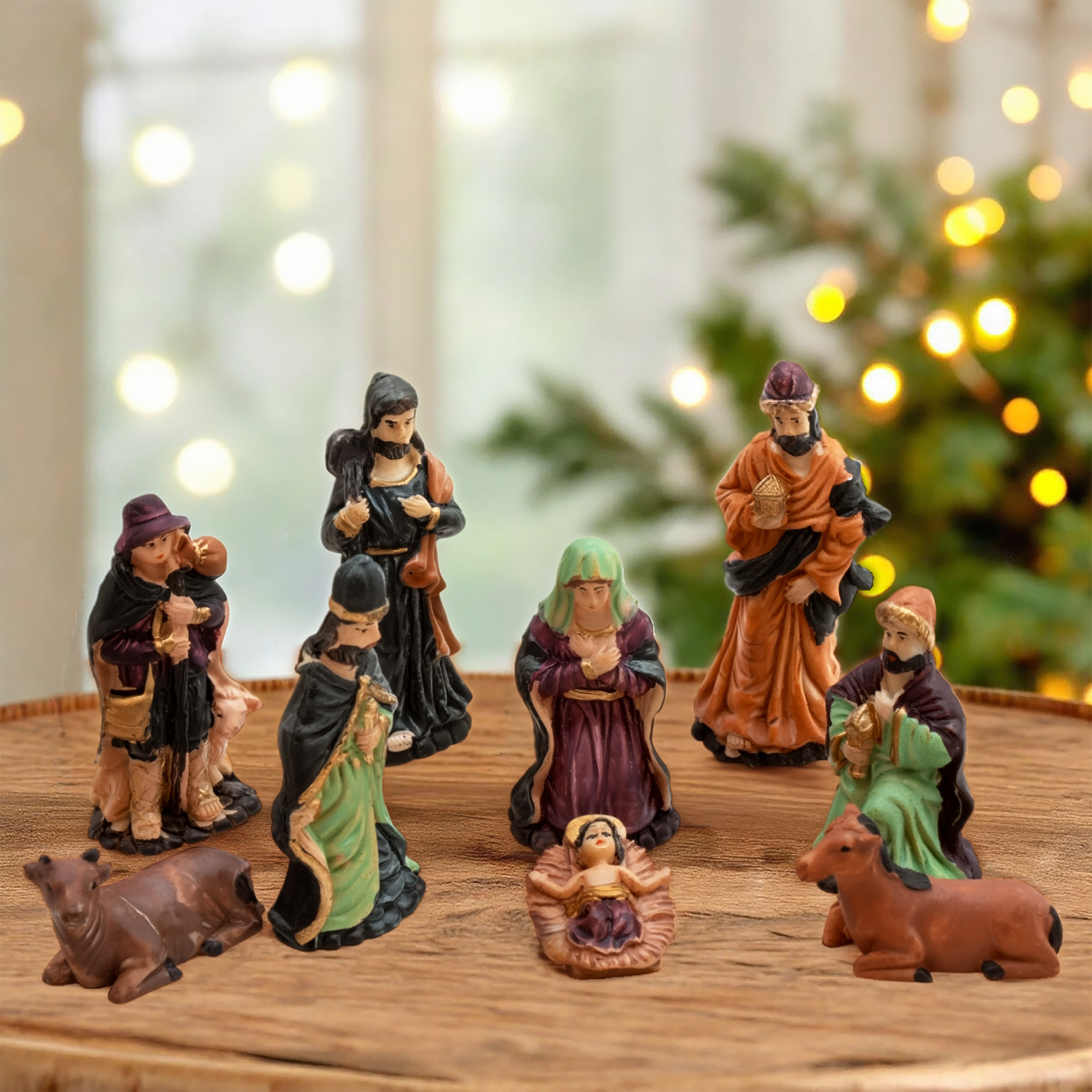 Weihnachtskrippe Figuren 9er Set - Größe L / 4,5 cm bis 11 cm - 9 detailgetreue Krippen Figuren