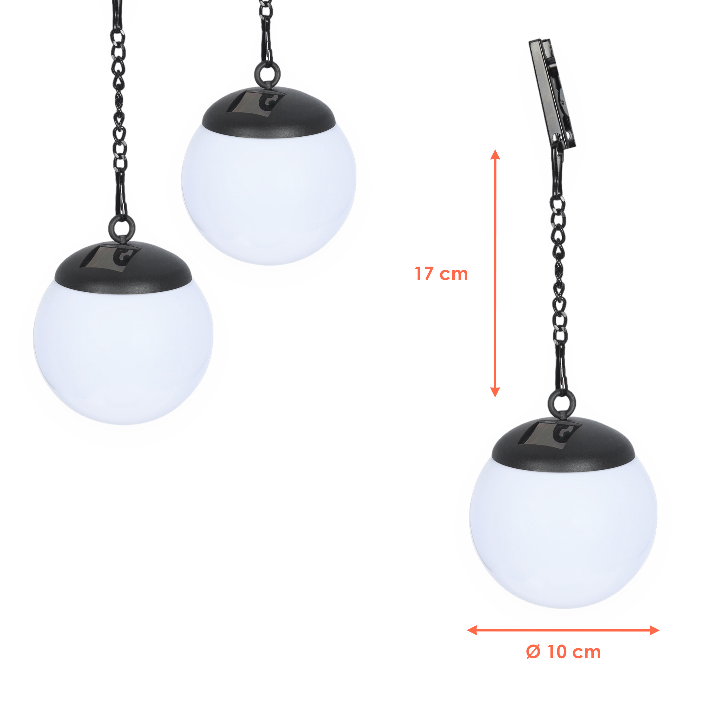 3er Set LED Kugeln zum Hängen Solar betrieben jeweils ca. 29 x 10 cm mit Metallkette zum Hängen