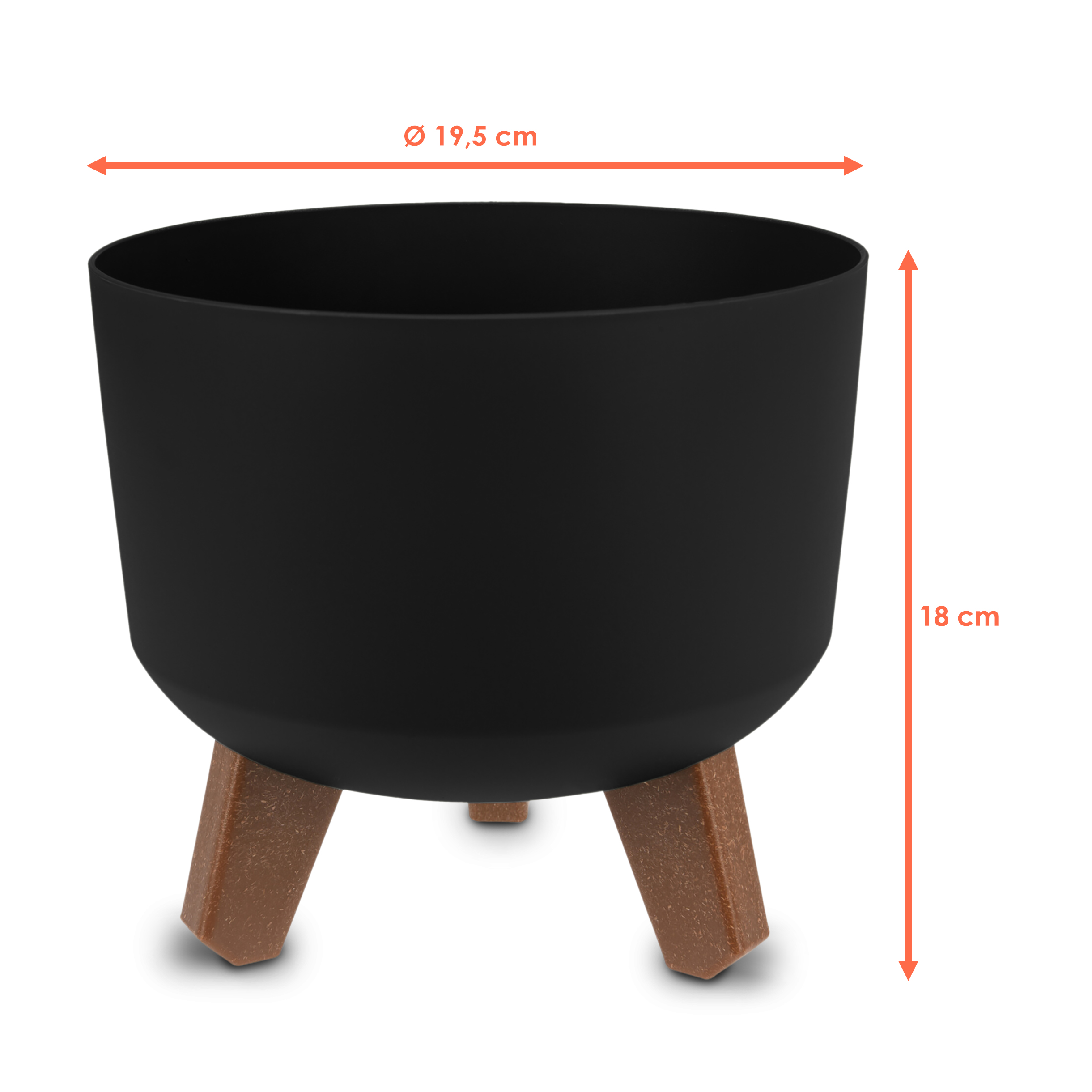 Kunststoff Blumentopf auf Füßen schwarz - klein / Ø 19 cm - Pflanztopf rund mit Wasserspeicher Boden