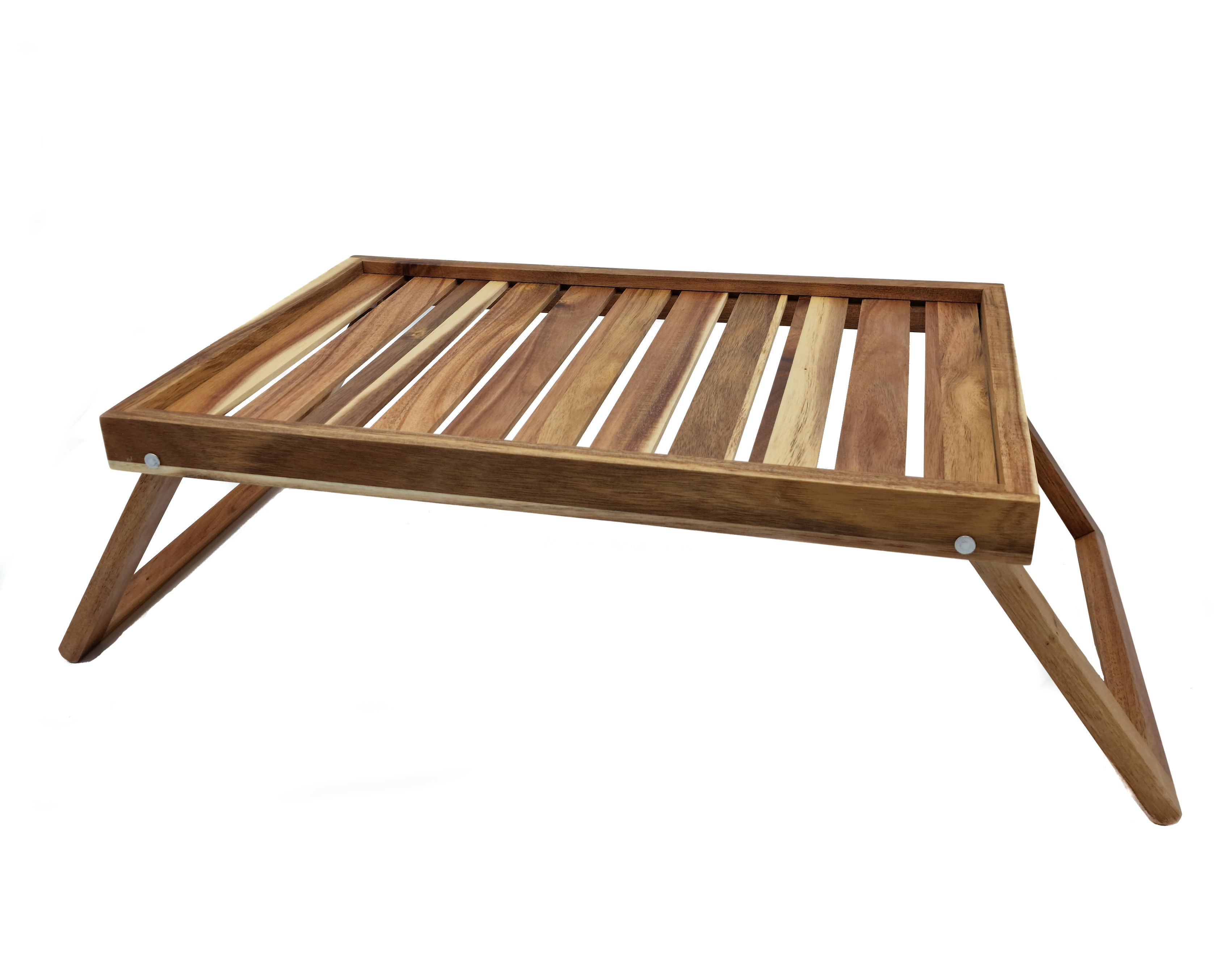 Akazien Bett Tablett klappbar - 49 x 33 cm - Holz Servier Frühstücks Laptop Tisch mit ausklappbarem Gestell