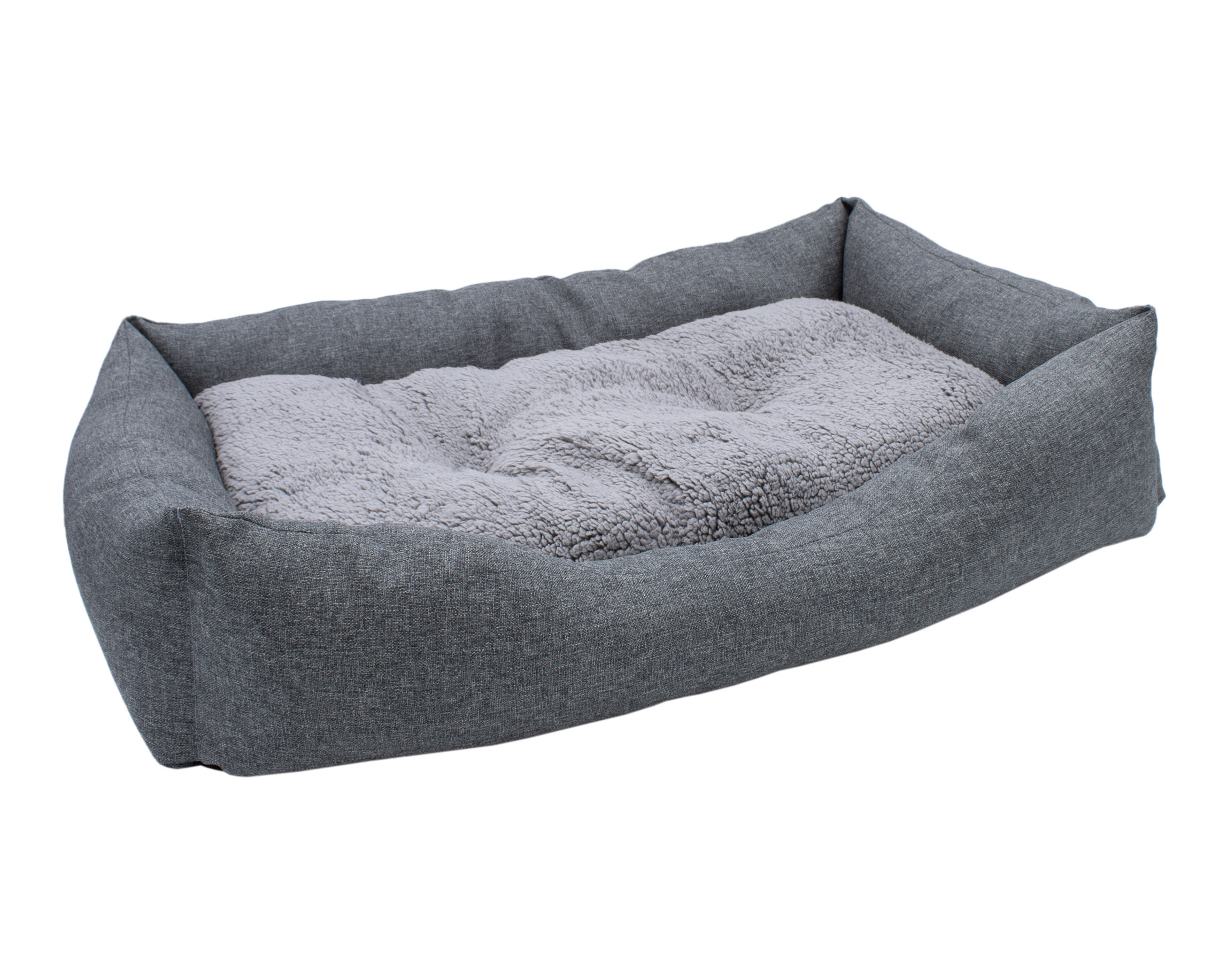 Plüsch Heimtier Korb in grau mit entnehmbarem Kissen - 82 x 60 cm - Hundebett mit rutschfester Unterseite