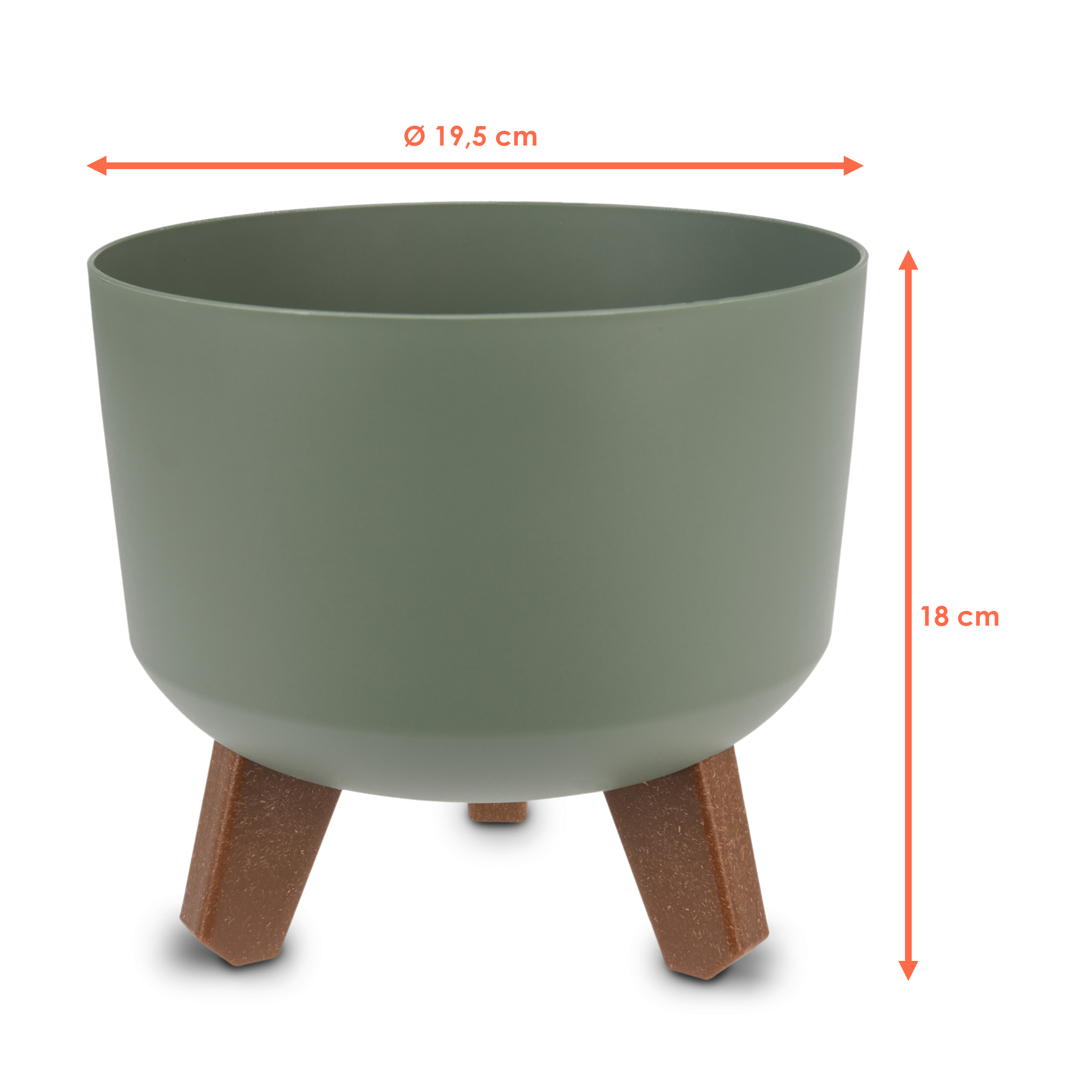 Kunststoff Blumentopf auf Füßen oliv - klein / Ø 19 cm - Pflanztopf rund mit Wasserspeicher Boden