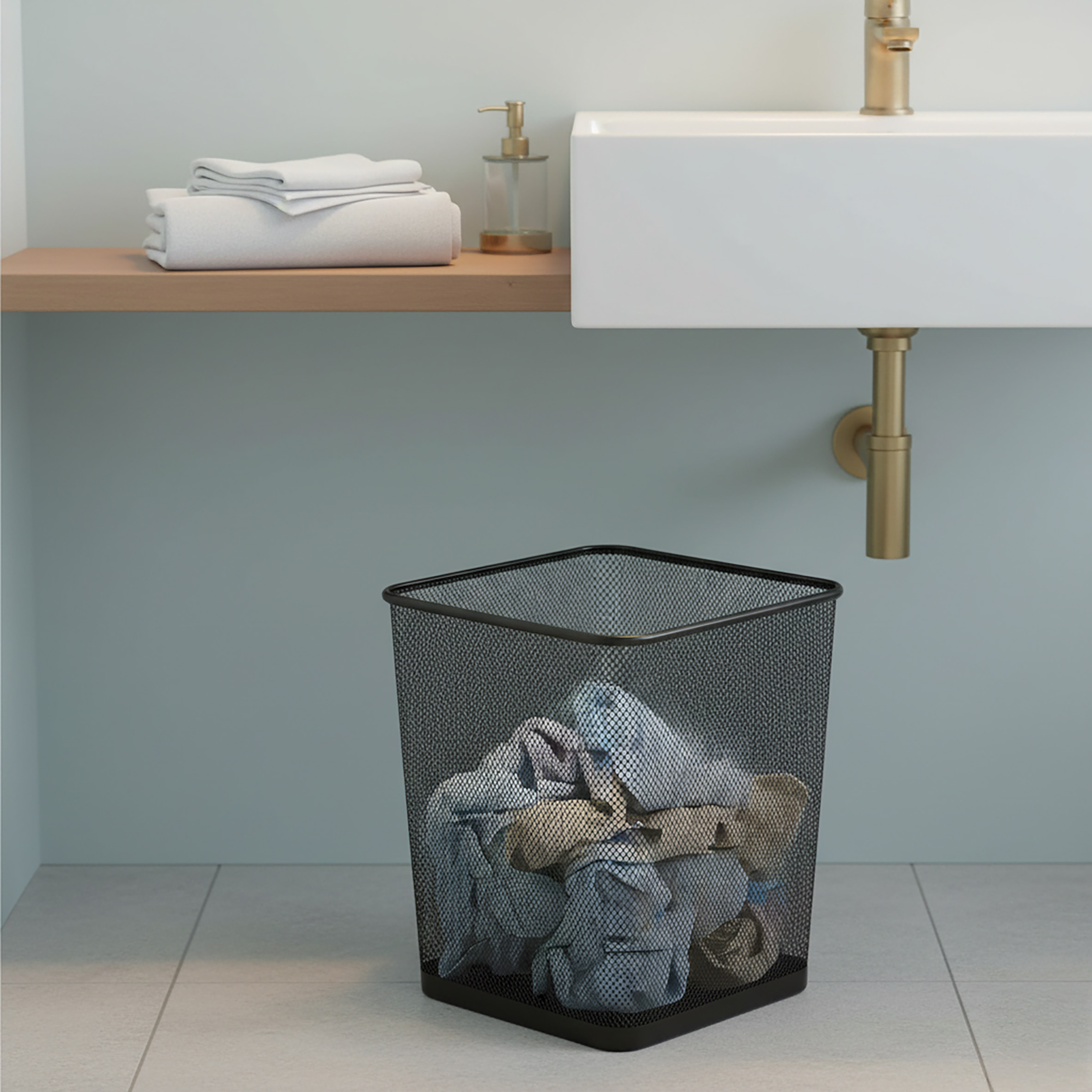 Metall Papierkorb eckig schwarz 30 x 25 cm - 16 Liter - Büro Mülleimer aus Drahtgeflecht rostbeständig