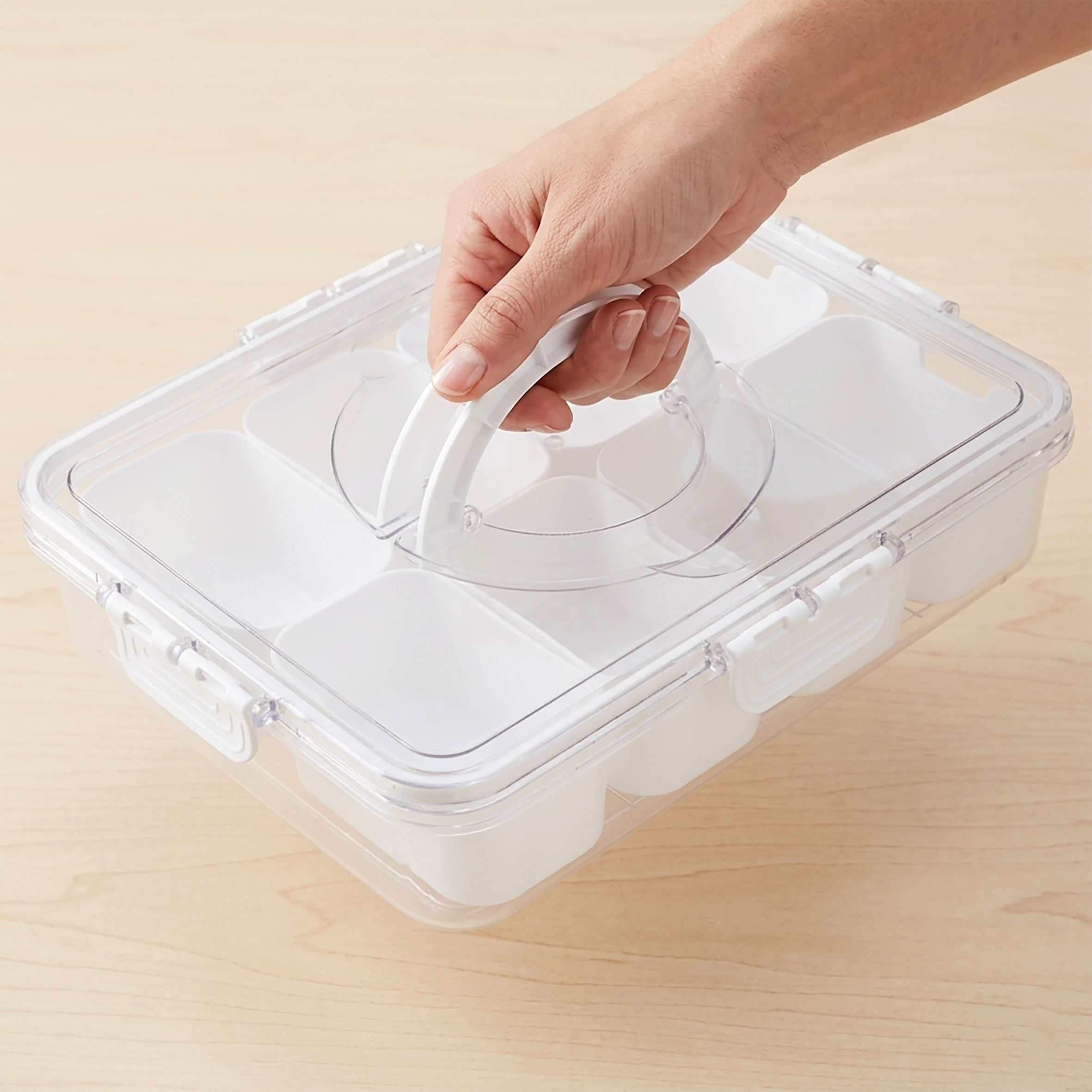Kunststoff Snackbox auslaufsicher mit 8 Schalen und Deckel - 31 x 24 cm - Snack Transportbox luftdicht mit 8 Fächern