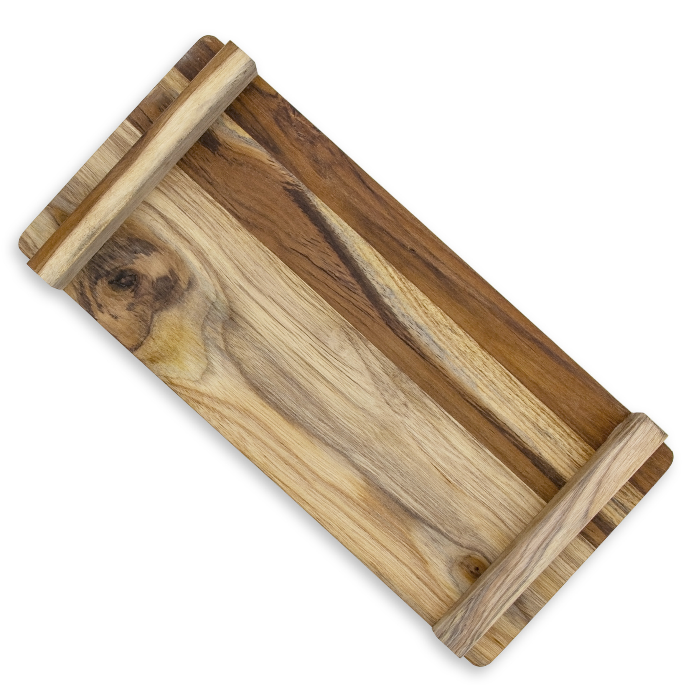 Teakholz Dekotablett rechteckig mit Füßen - 37 x 17 cm - Massivholz Kerzenbrett natur rustikal
