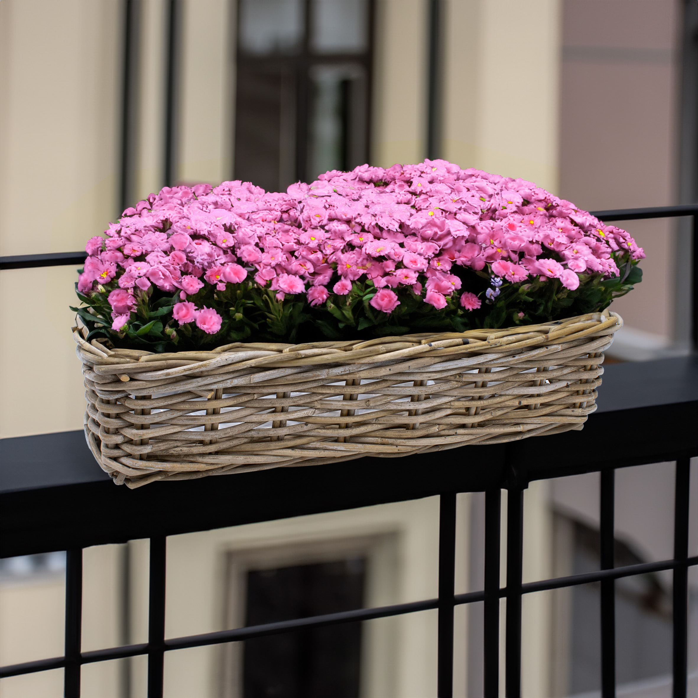 Rattan Balkonkasten natur - 44 x 17 cm - Weide Pflanzkorb mit Halterung