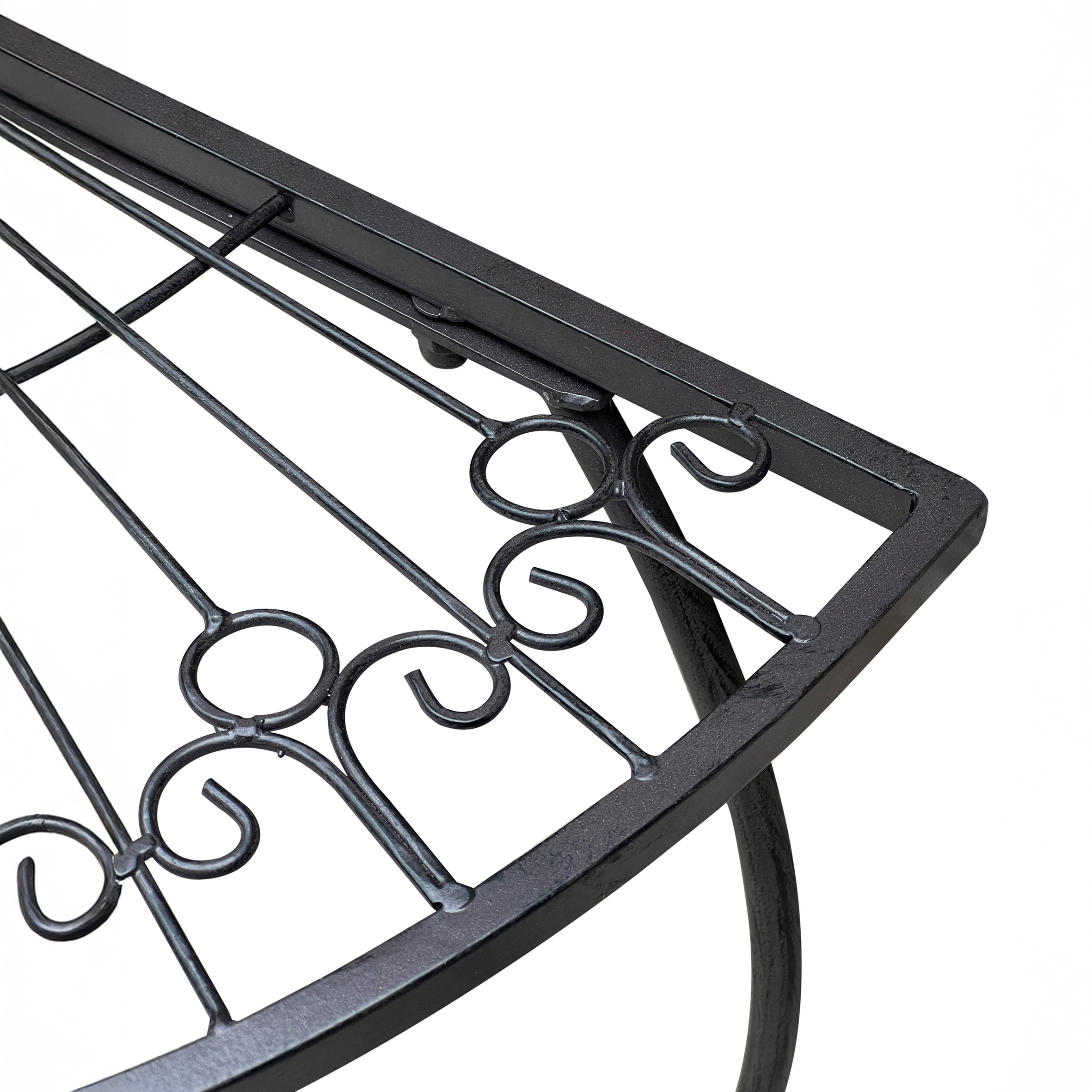 Metall Beistelltisch halbrund schwarz - 80 x 71 cm - Gartentisch im Romantic Vintage Design