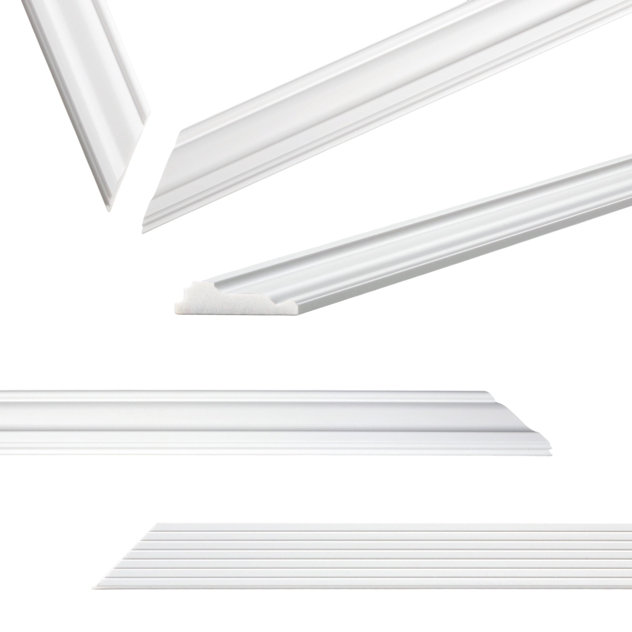 Zierleisten Set 24-teilig aus Polystyrol weiß vorgeschnitten - für 3x 80x60 cm & 3x 120x80 cm - Stuckleiste 24 Stück für Wand und Deckendekoration