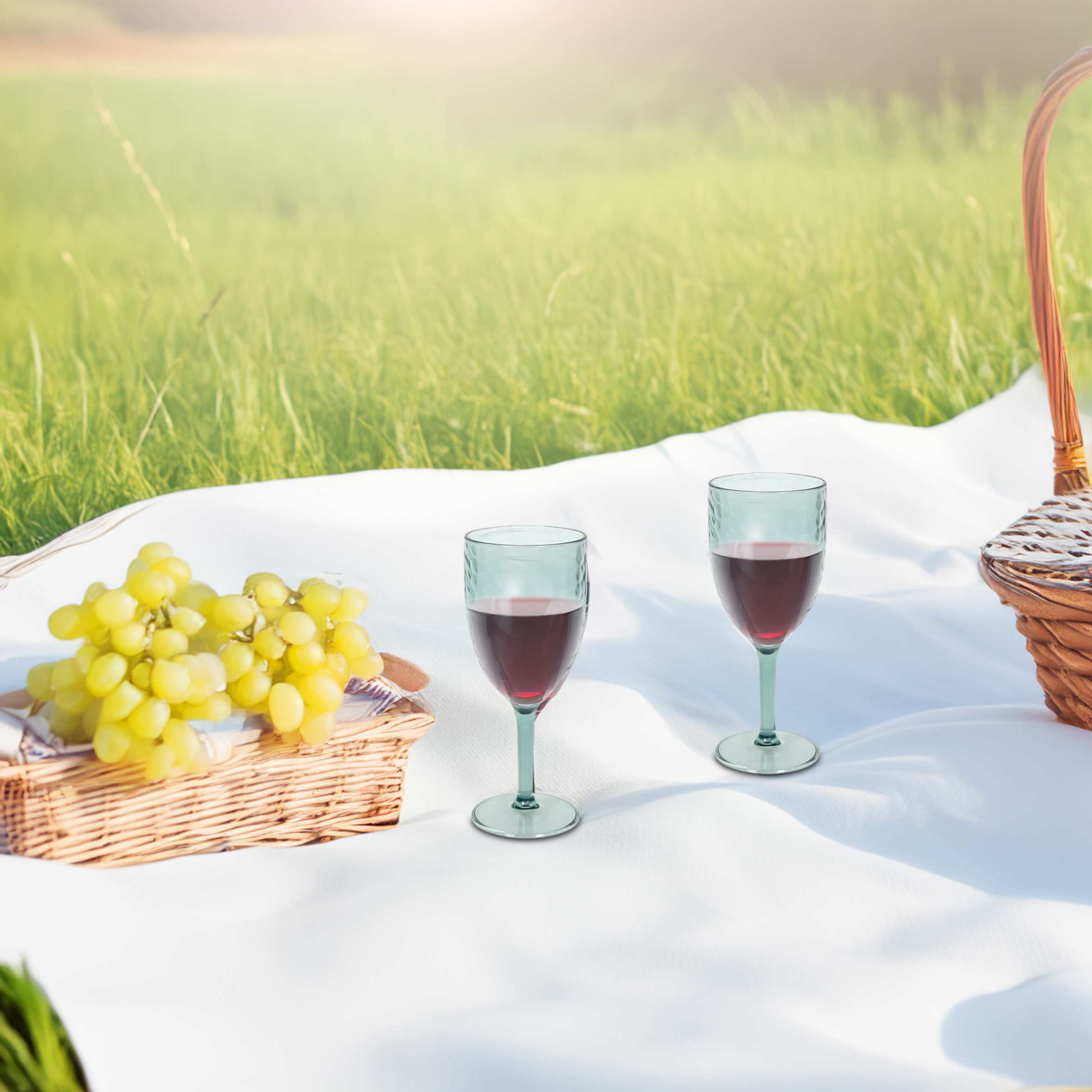 Mehrweg Camping Weinglas 350 ml transparent grün - 6er Set - Kunststoff Weinkelch wiederverwendbar