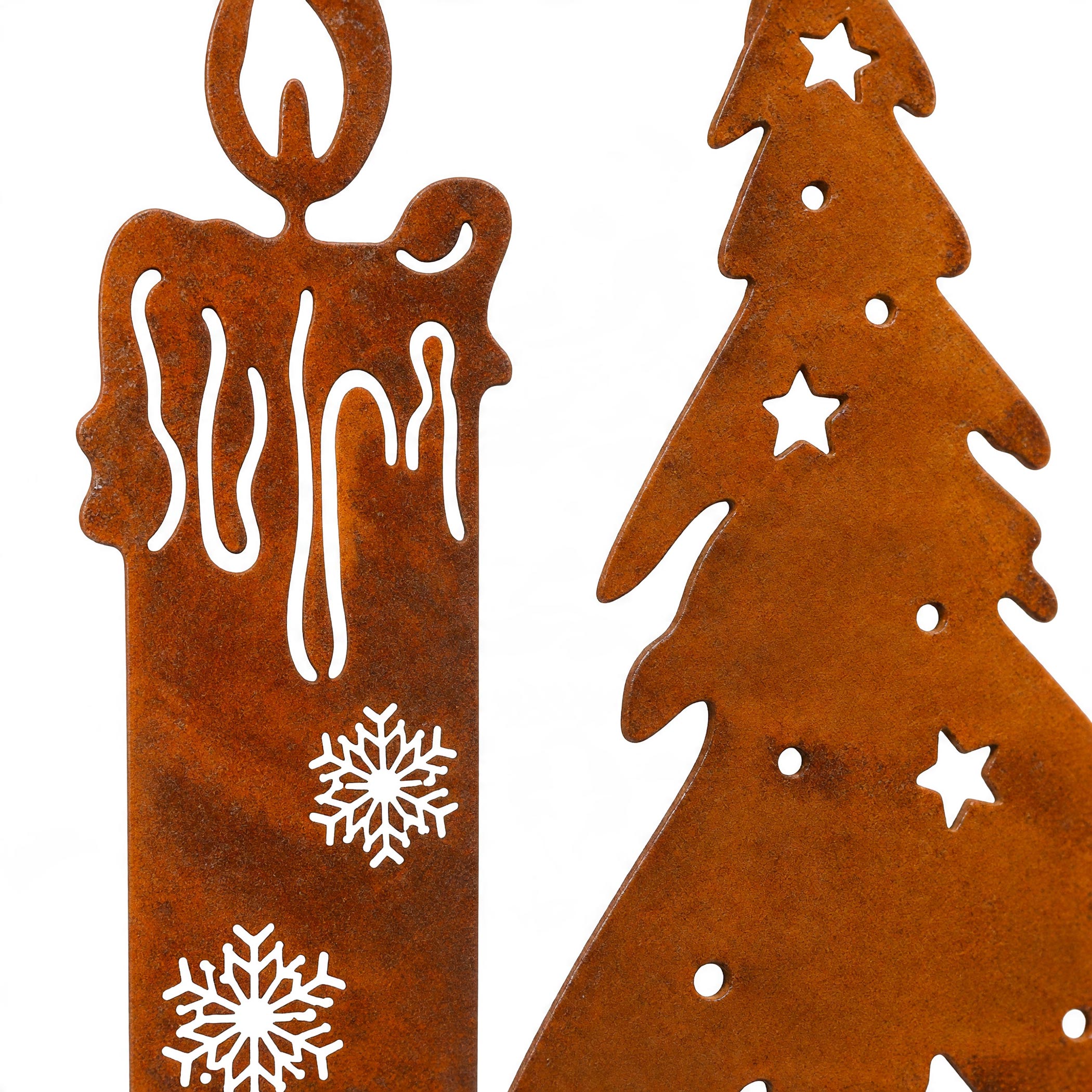 Gartenstecker Tannenbaum und Kerze mit Edelrost 8er Set - 4x 28 cm | 4x 24 cm - Weihnachts Pflanzenstecker aus Metall mit Rost Patina