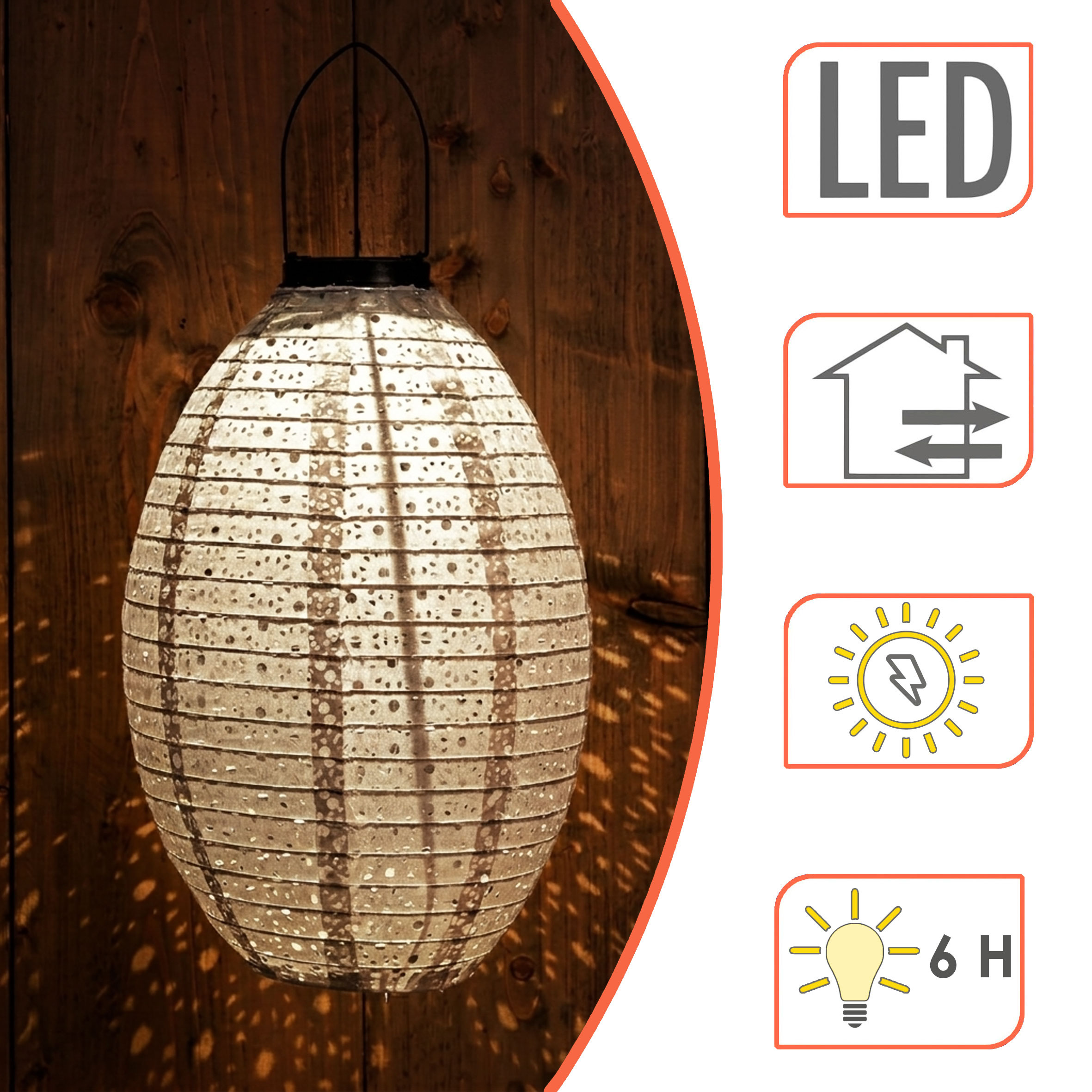LED Solar-Lampion Oval – Textil, Sandfarben, 32 Cm Hoch, Warmweiß, Wetterfest – Für Garten, Balkon & Terrasse – Inkl. Solarpanel Und Akku