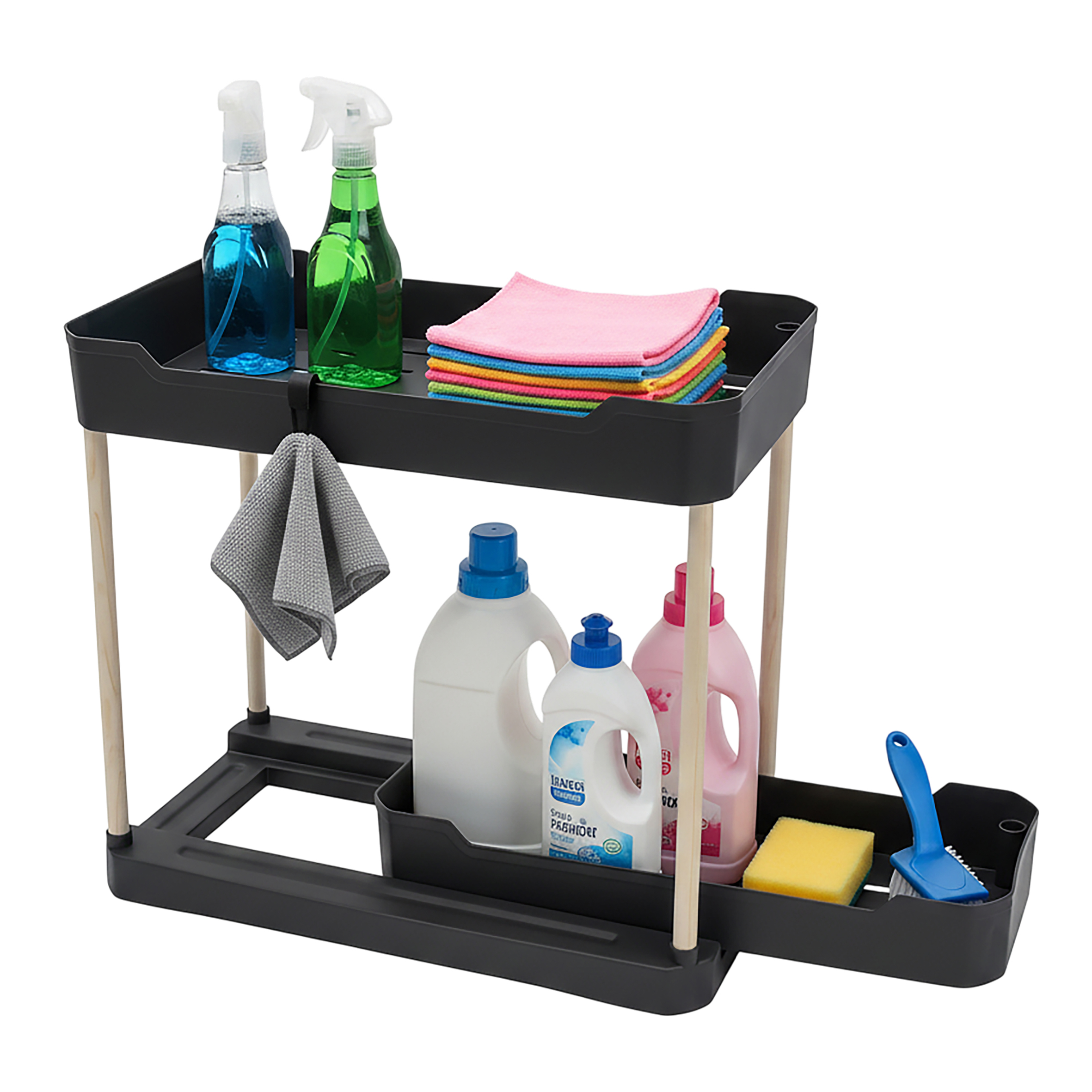 Schubladenturm mit 2 Ebenen 40 cm x 35 cm für Küchenschrank - schwarz - Unterschrank Organizer mit ausziehbarer Schublade