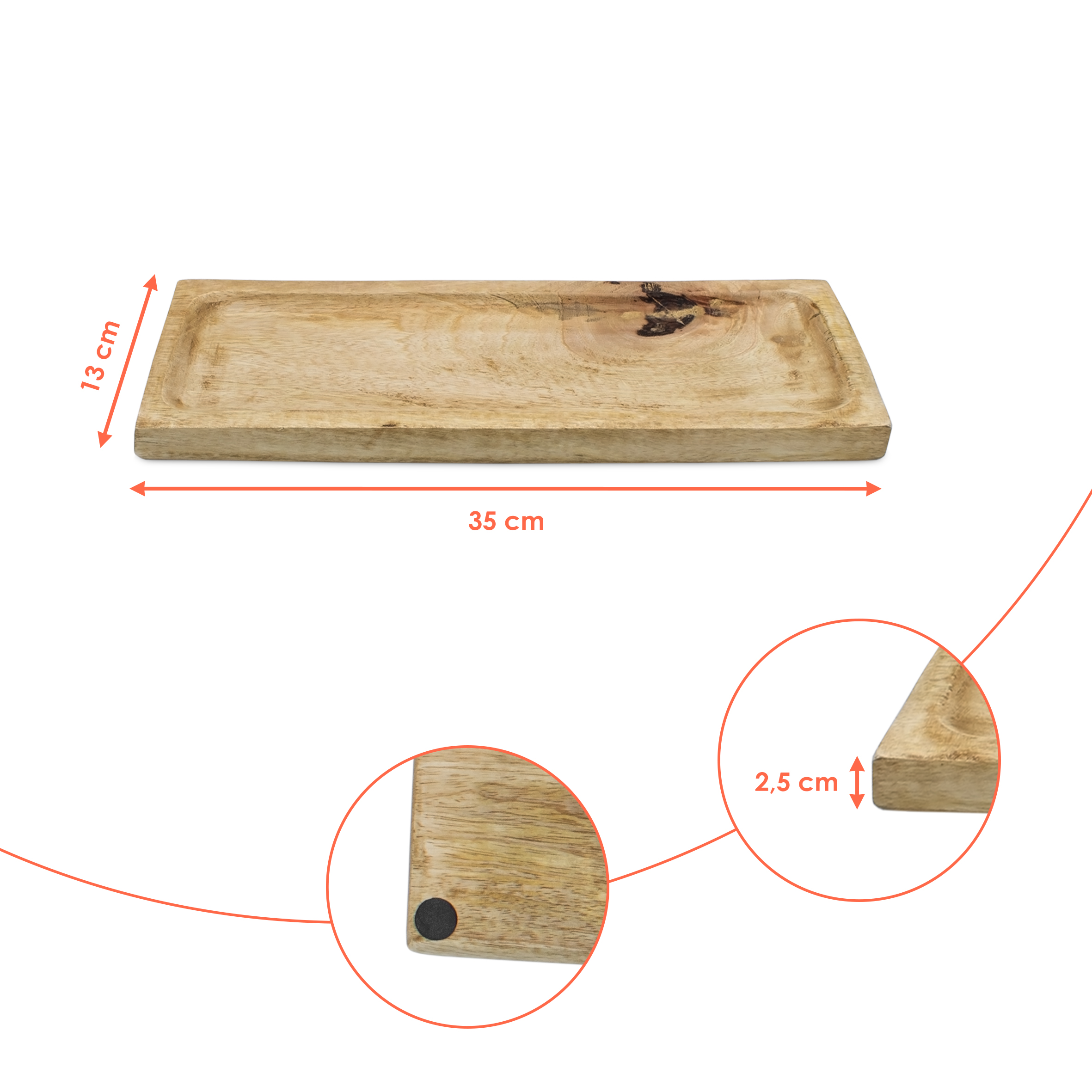 Mango Holztablett natur - 35 x 13 cm - Advents Kerzen Tablett