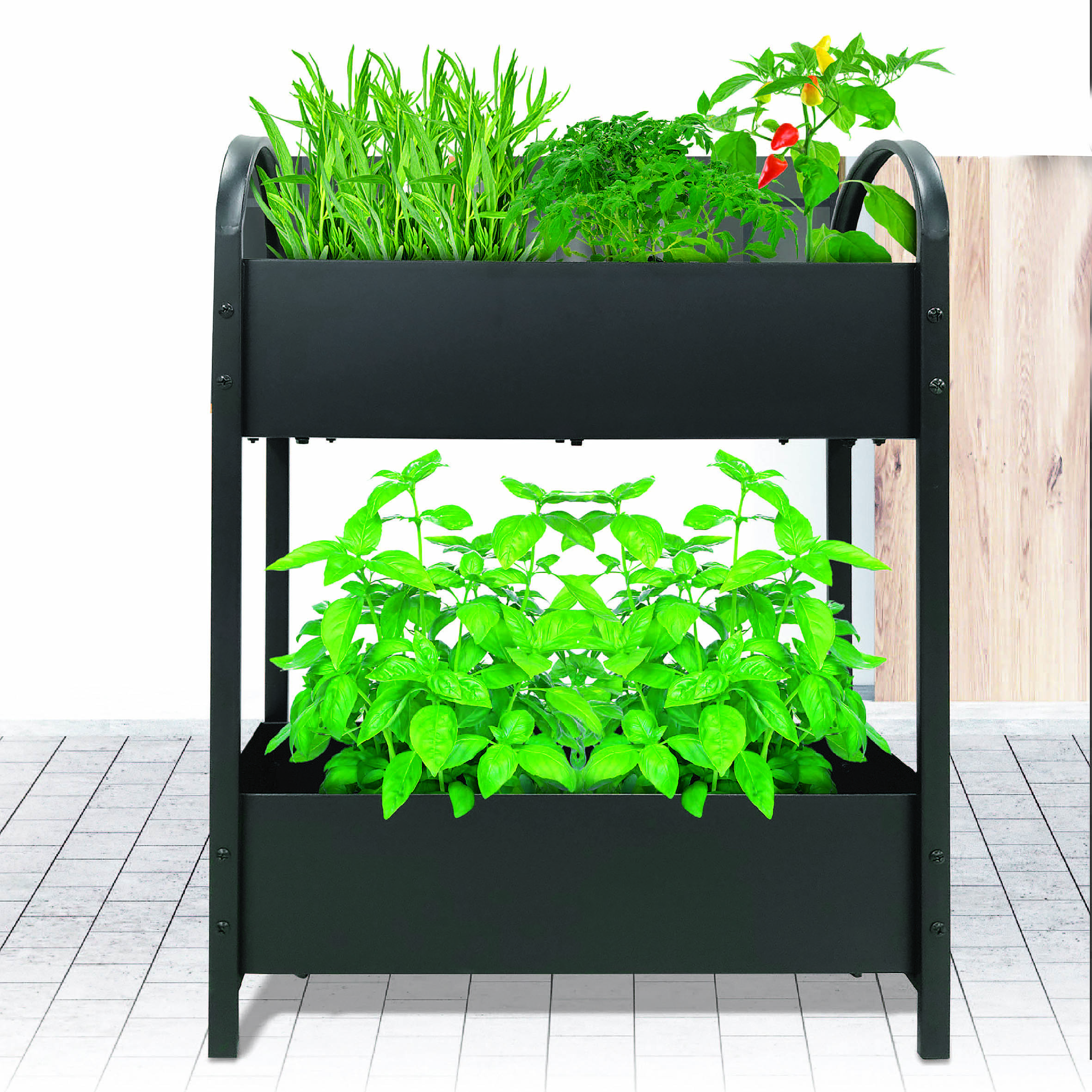 Metall Etagen Hochbeet anthrazit pulverbeschichtet - 60 x 22 cm - Frühbeet aus Eisen dunkelgrau mit 2 Pflanzkästen