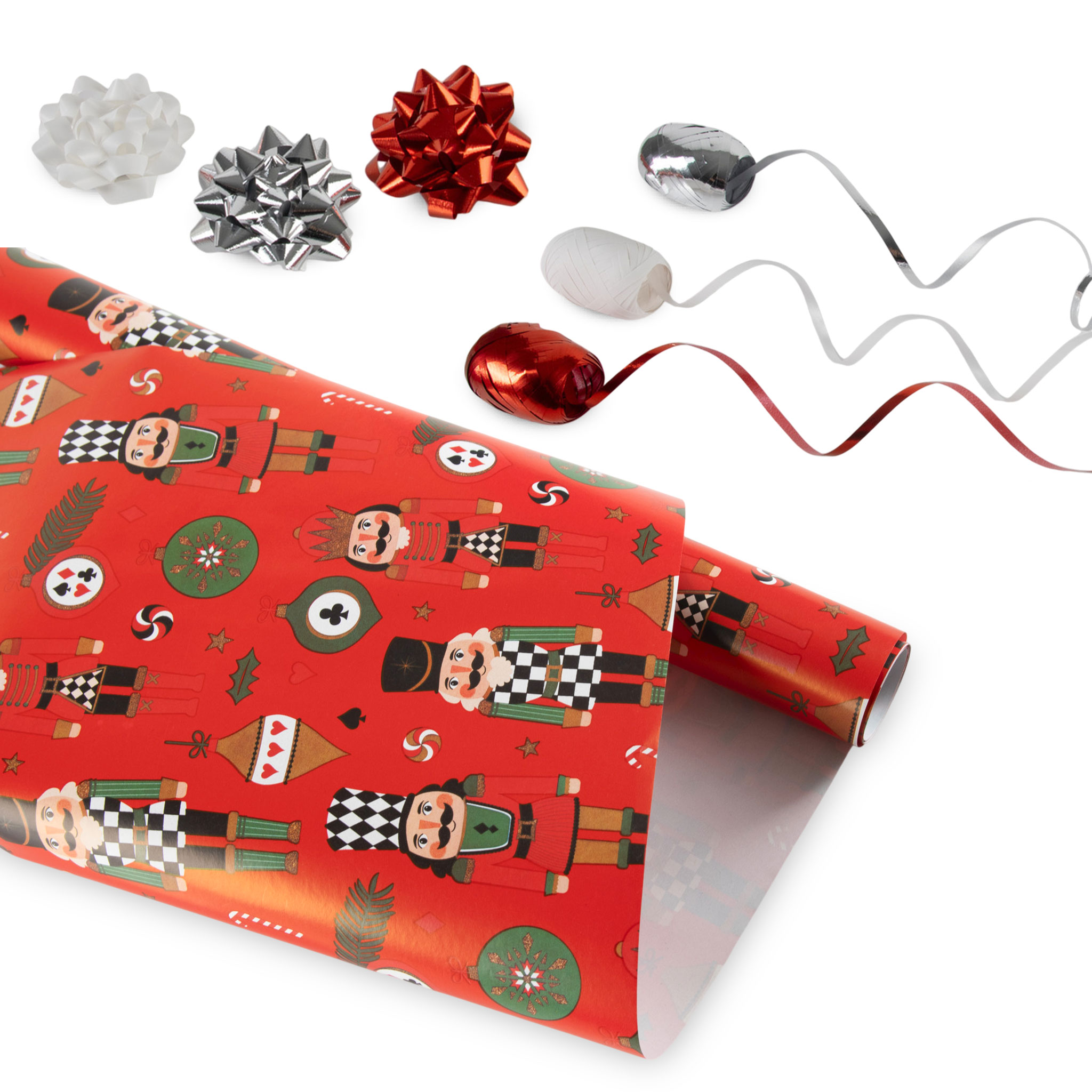 Weihnachts Geschenkpapier 200 x 70 cm mit festlichen Motiven - 5 Rollen - Weihnachtsgeschenk Papierrolle 2 Meter bunt mit Geschenkband und Schleifen