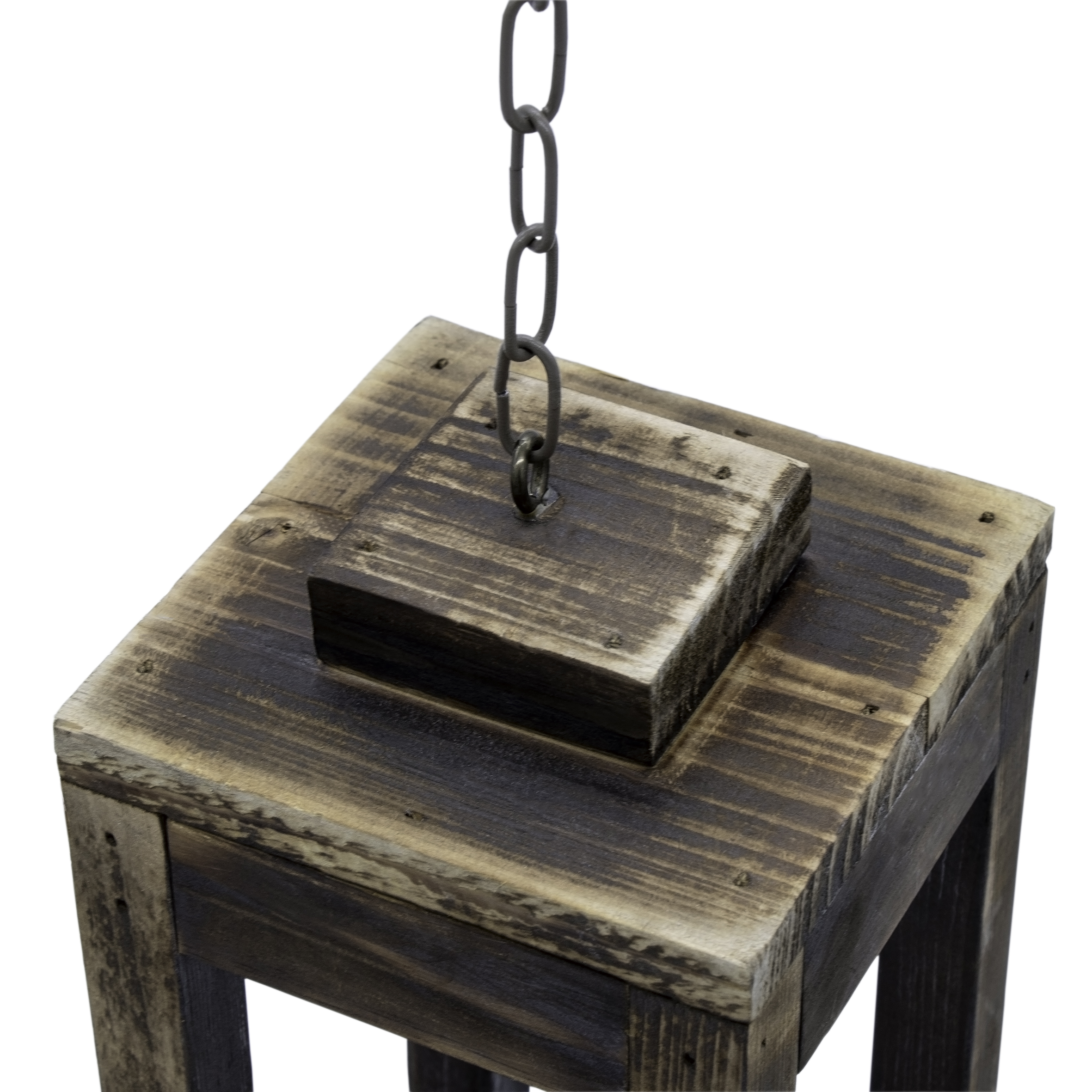 Holz Hänge Laterne mit Metall Kette - 31 cm - Deko Kerzenhalter mit Kerzenglas