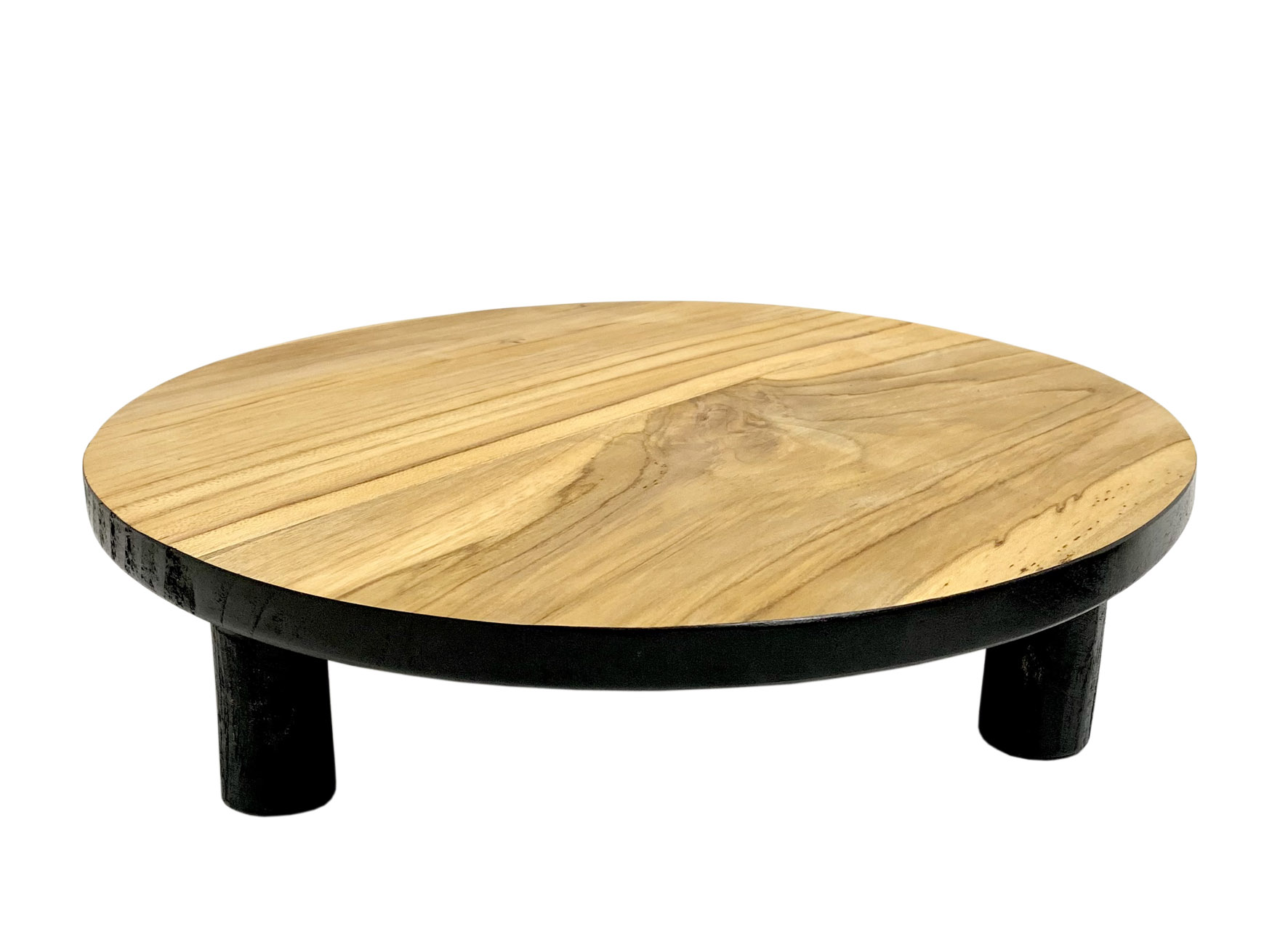 Teak Blumenteller schwarz rund - Größe wählbar - Mini Holz Pflanzenhocker mit 4 Füßen