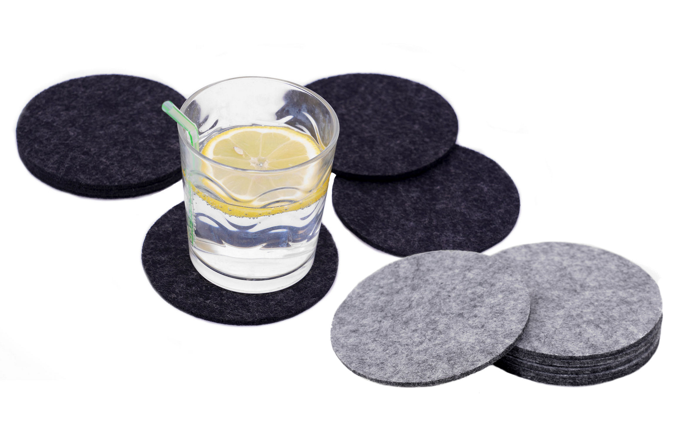 Filz Glasuntersetzer schwarz und grau - 12er Set - Untersetzer für Gläser und Tassen