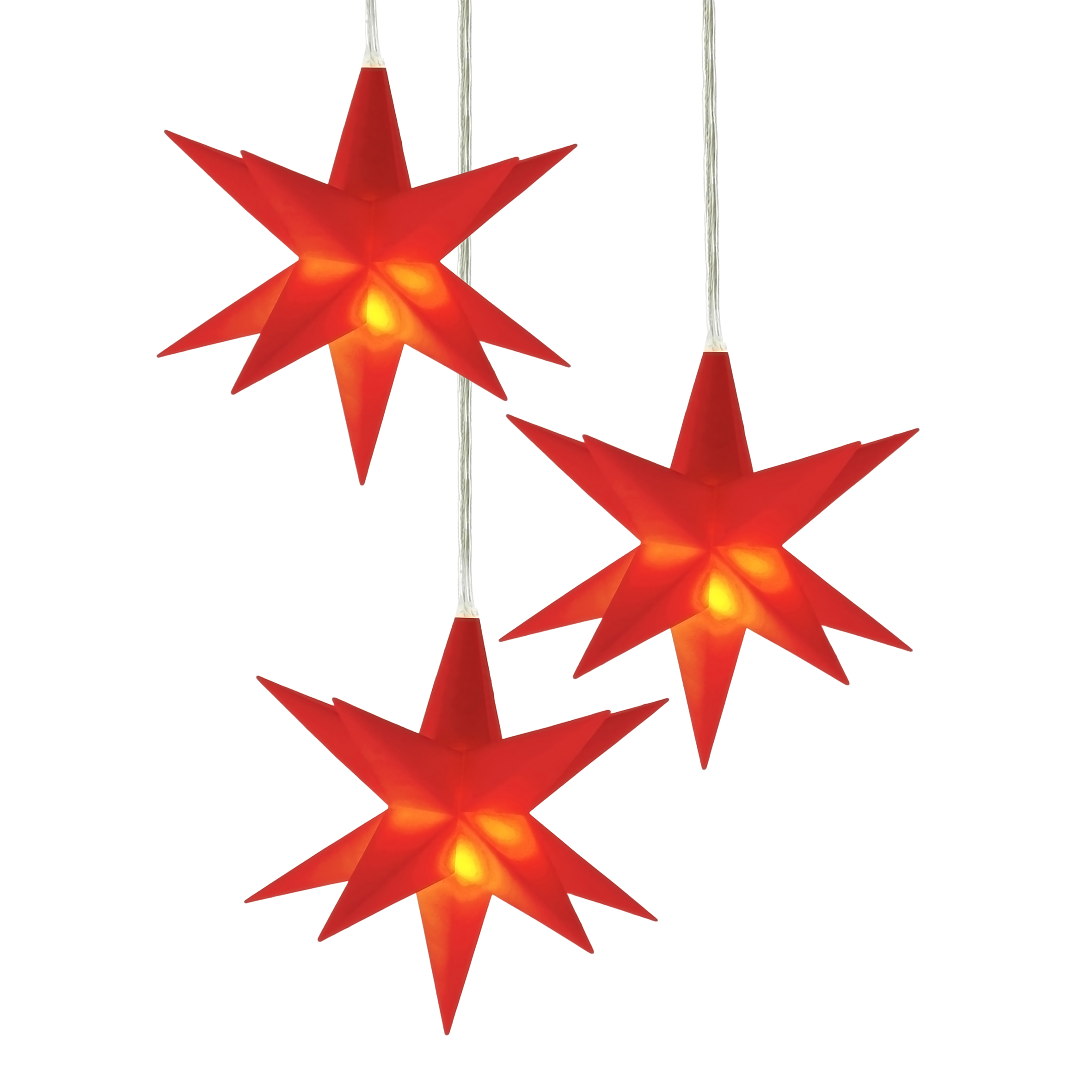 3D Weihnachtsstern 12 cm warm weiß Beleuchtet - weiß oder rot / 1 oder 3 Stück - LED Fenster Deko Leuchtstern mit Timer Batterie betrieben
