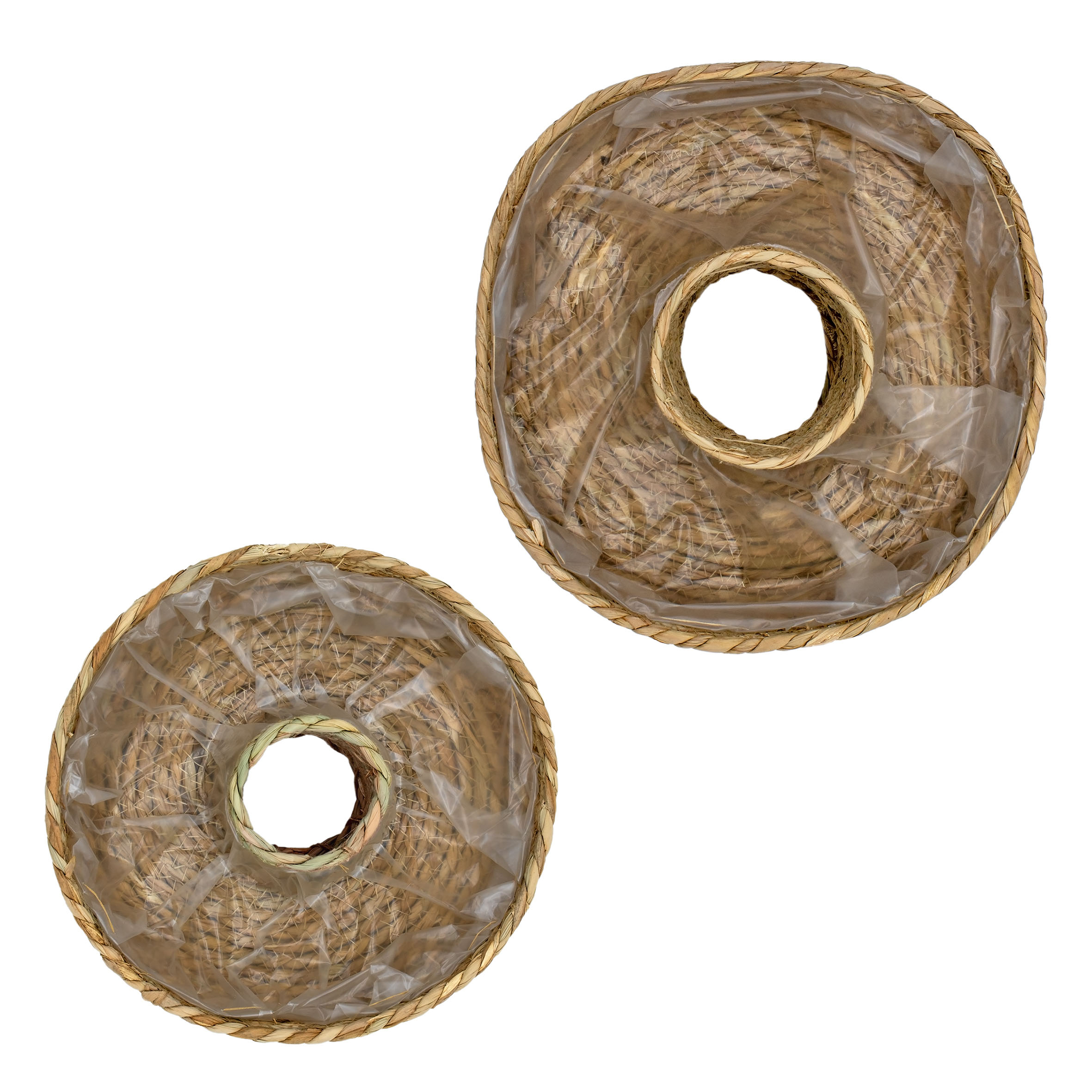 Seegras Pflanzring natur 2er Set mit Folie - 34 / 27 cm - Naturfaser Blumenschale zum direkten Bepflanzen