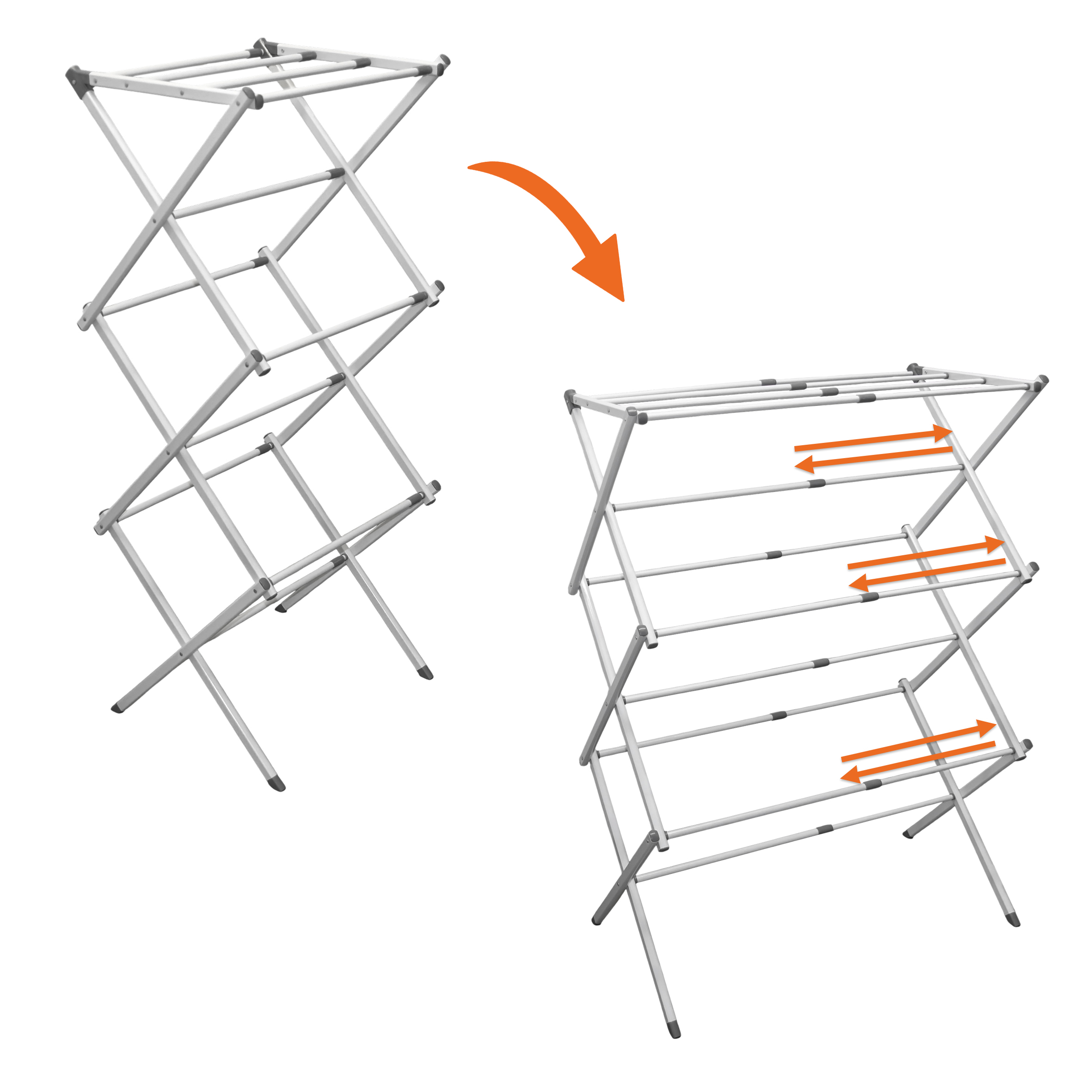 Teleskop Wäscheständer weiß bis zu 7,5m Trockenlänge - 104 x 43-75 cm - Turm Trockengestell ausziehbar und klappbar