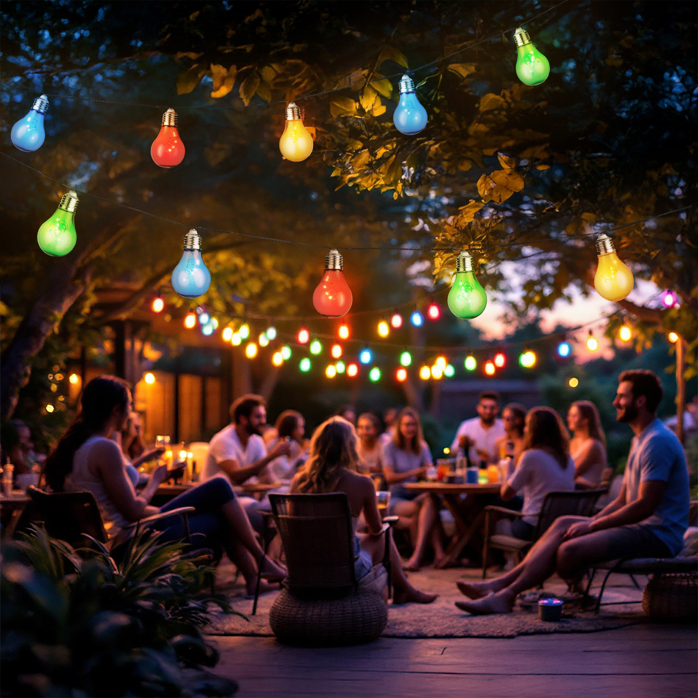 LED Solar Lichterkette mit 10 bunten LED Glühbirnen - 450 cm - Garten Dekobeleuchtung mit farbigen Lampen