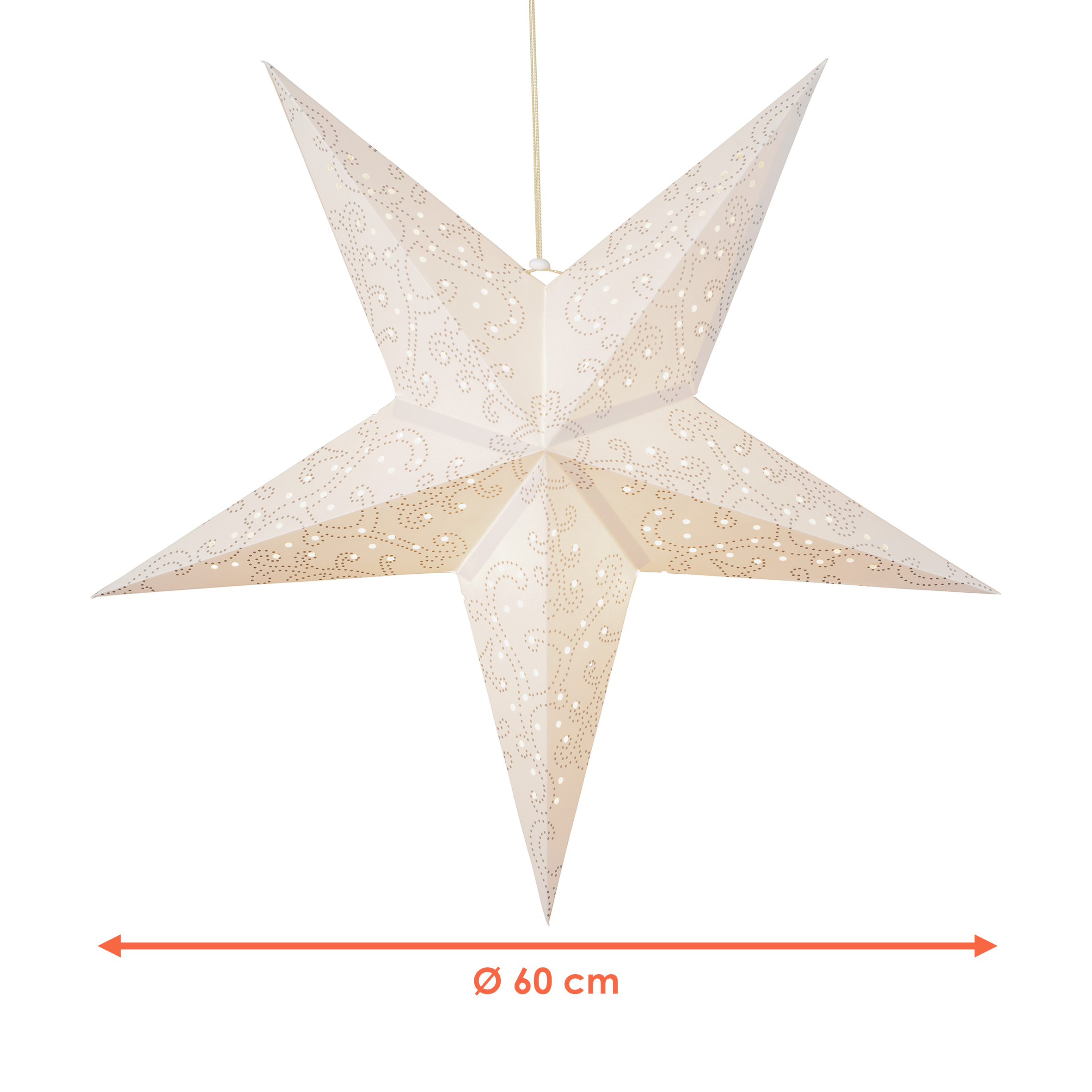 LED Papierstern in weiß mit Timer Batterie betrieben - Ø 60 cm - Weihnachts Deko Beleuchtung zum Hängen
