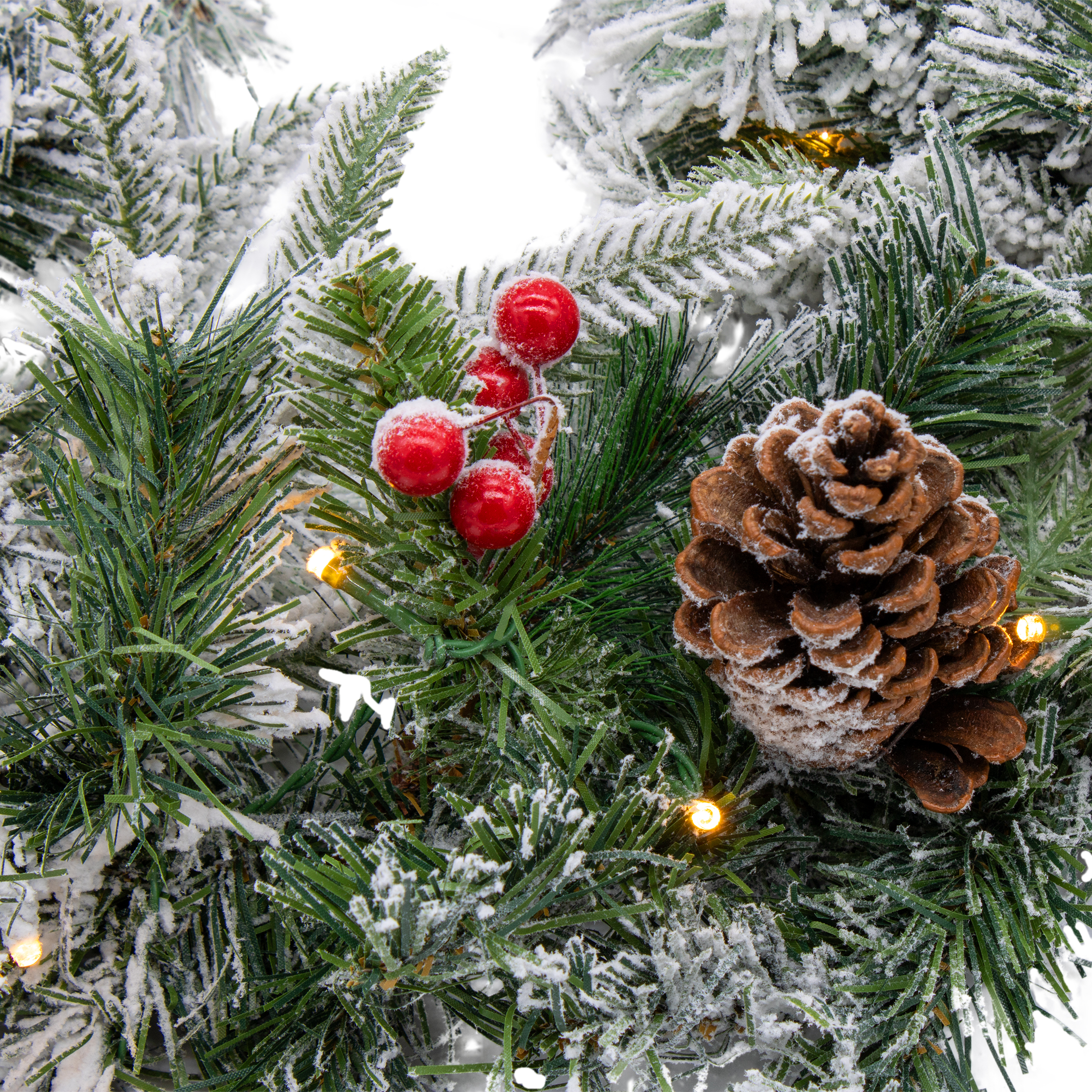 LED Tannengirlande mit Schnee und Beeren warm weiß beleuchtet - 274 cm mit 50 LED - Weihnachtsgirlande Batterie betrieben mit Timer