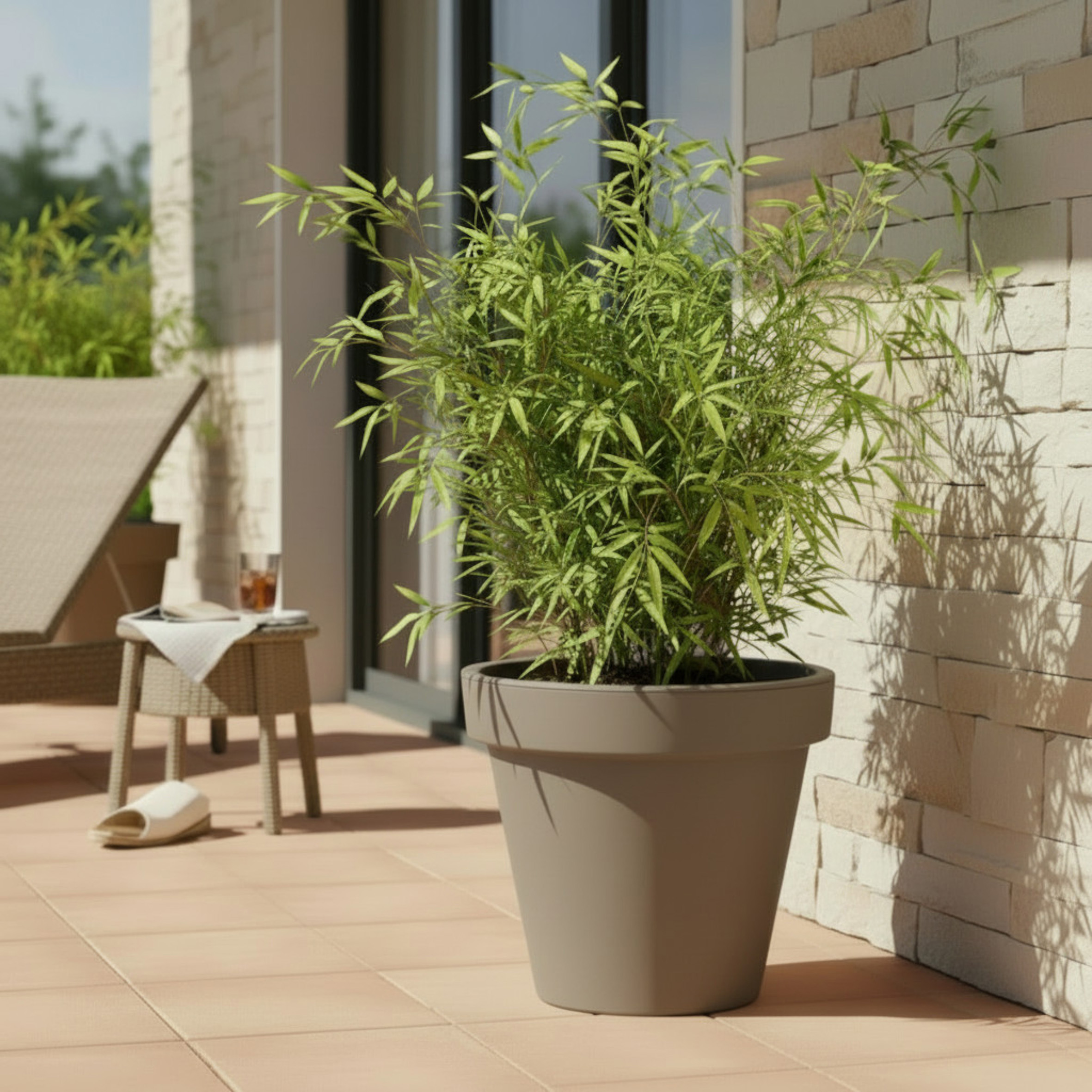 Kunststoff Pflanzkübel L rund Ø 48 cm - beige - Blumenkübel groß für Außen und Innen